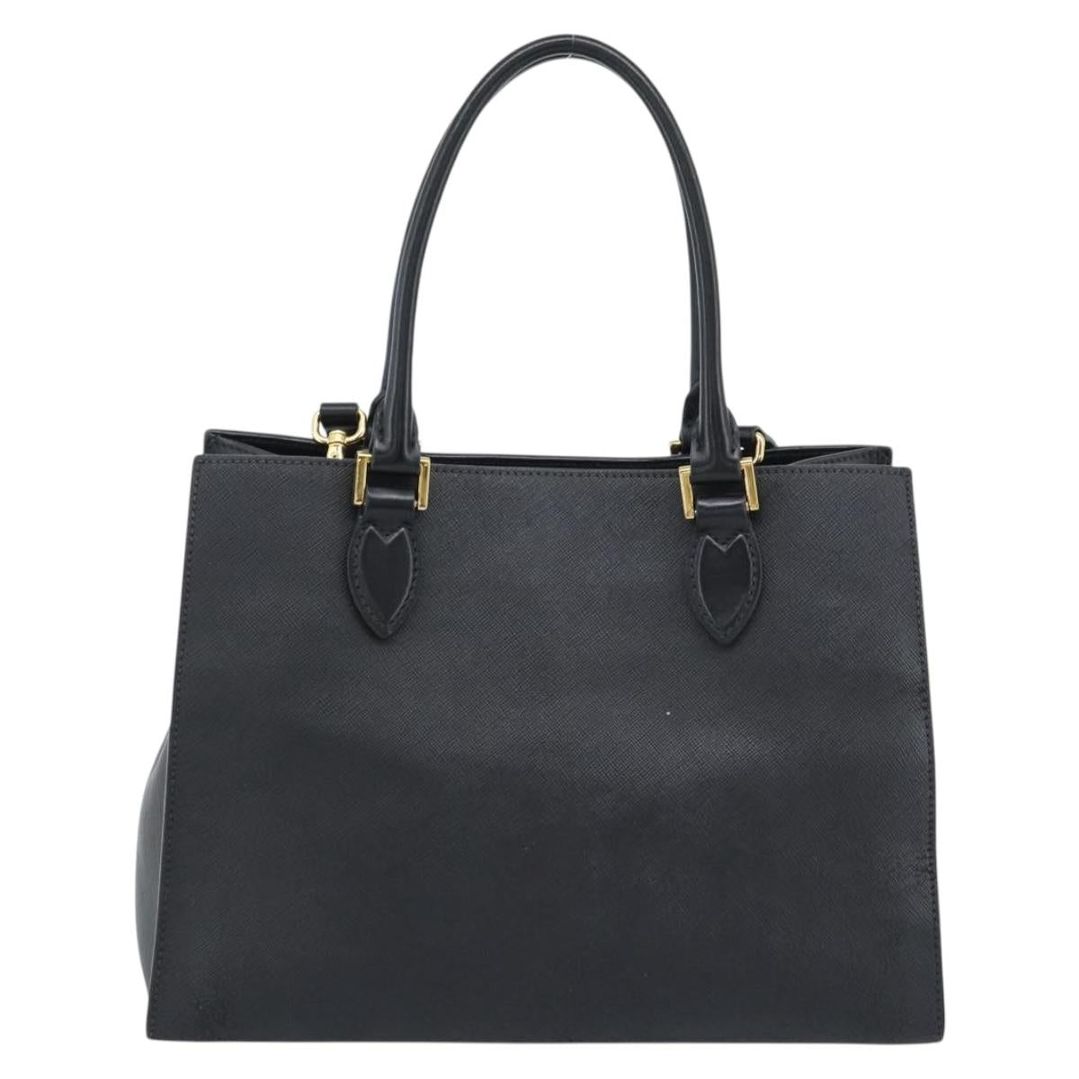 PRADA Hand Bag Safiano Leather 2way Black Gold Auth mr2800