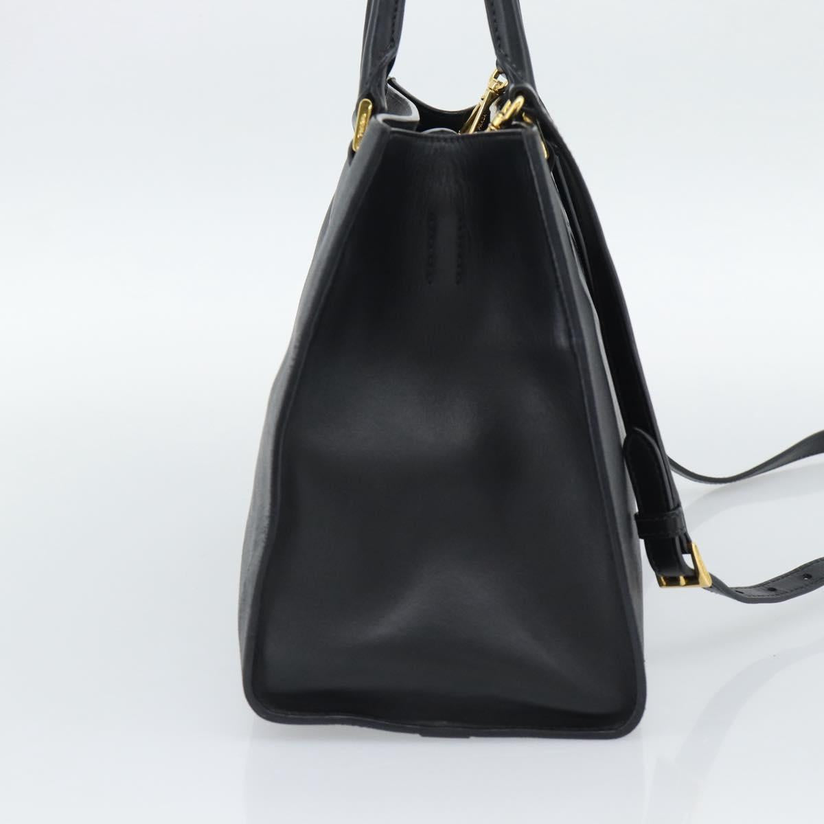 PRADA Hand Bag Safiano Leather 2way Black Gold Auth mr2800