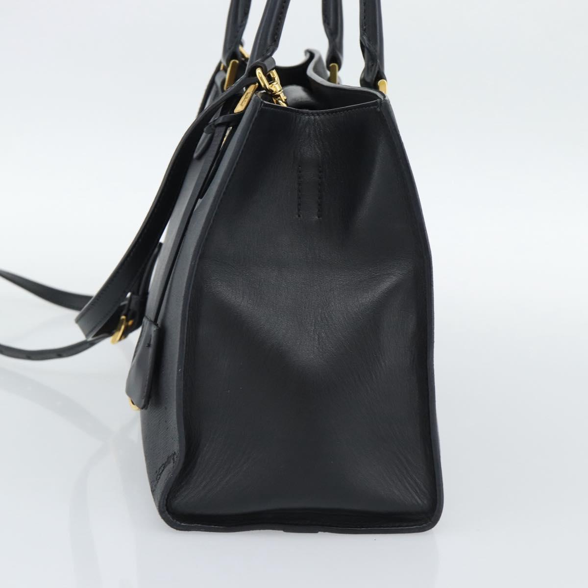 PRADA Hand Bag Safiano Leather 2way Black Gold Auth mr2800
