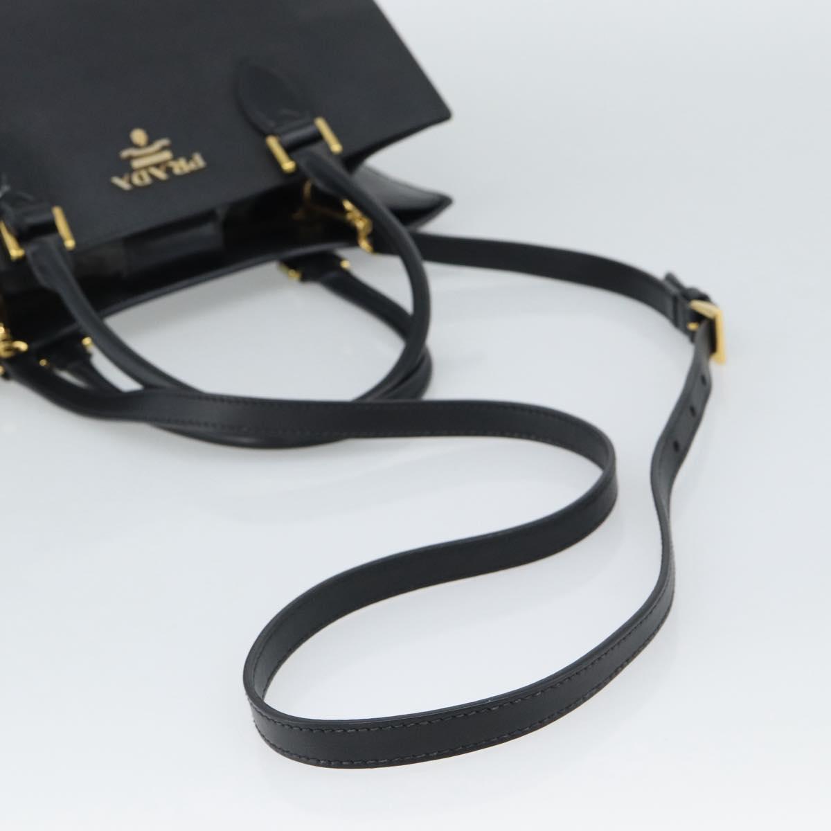 PRADA Hand Bag Safiano Leather 2way Black Gold Auth mr2800