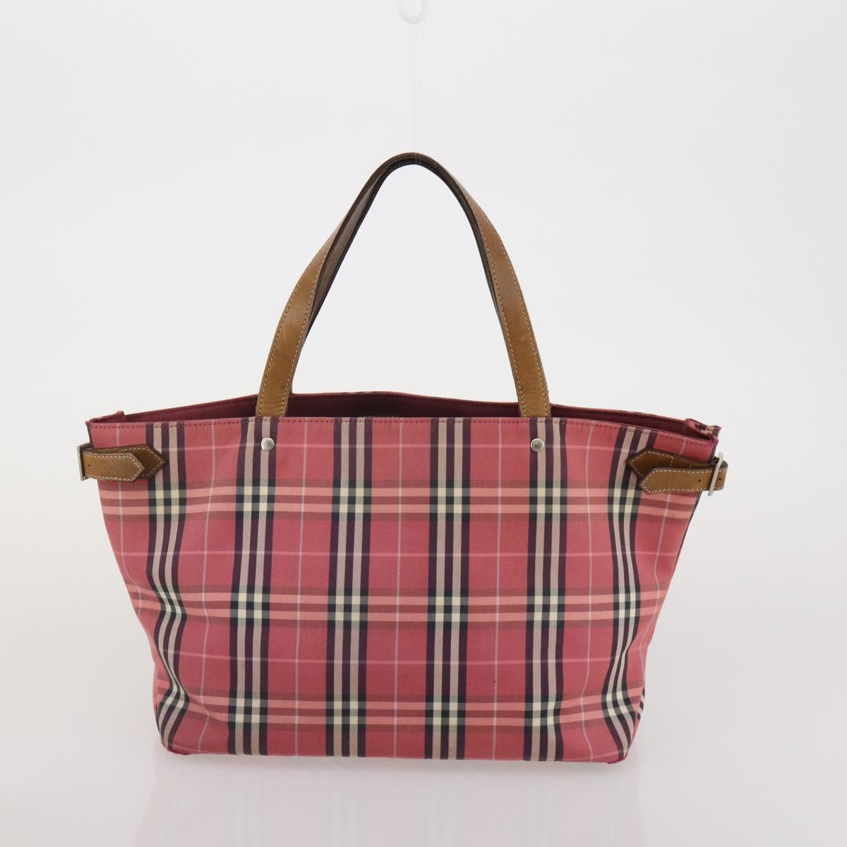 BURBERRY Nova Check Blue Label Hand Bag Canvas 3 Set Blue Pink Auth mr2801