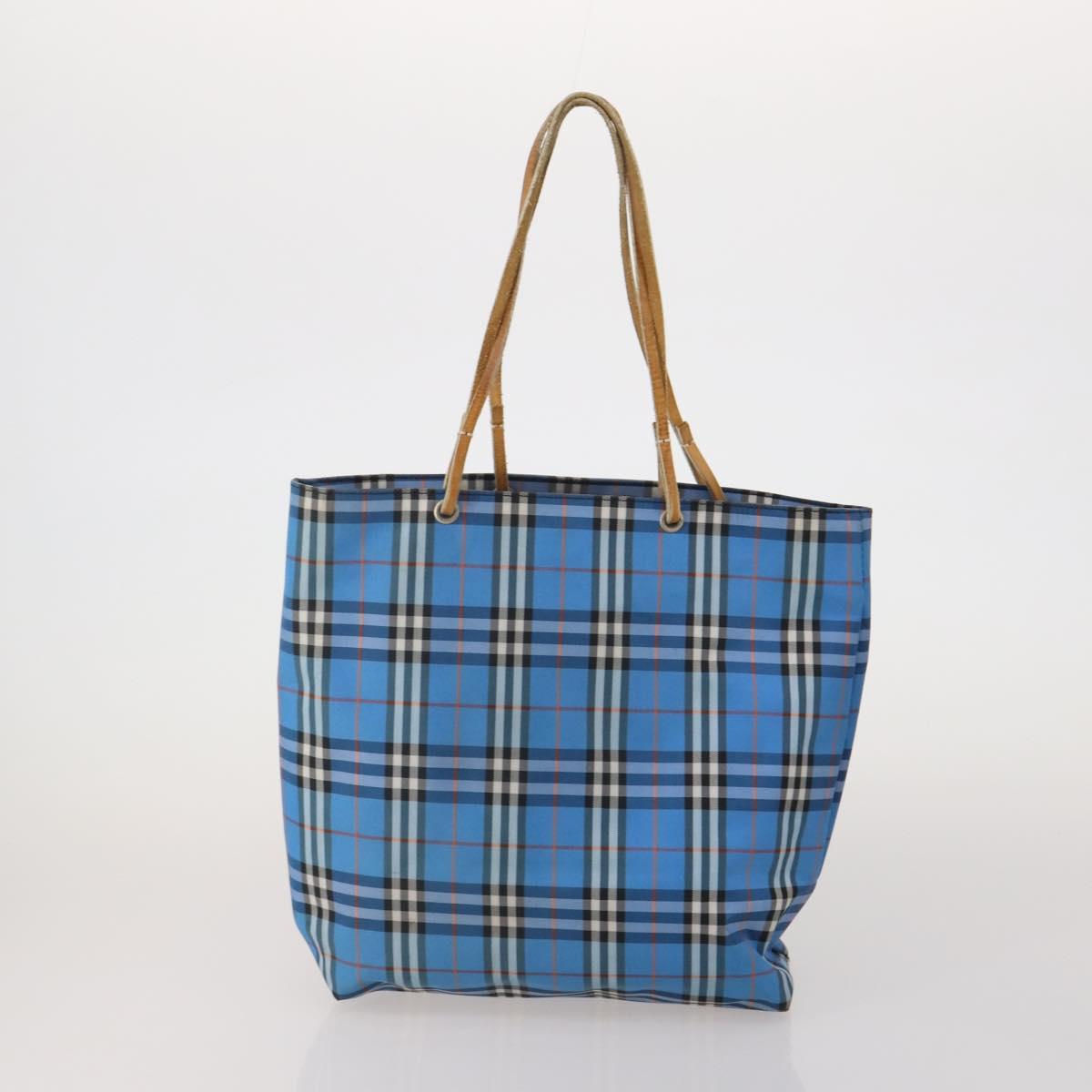 BURBERRY Nova Check Blue Label Hand Bag Canvas 3 Set Blue Pink Auth mr2801