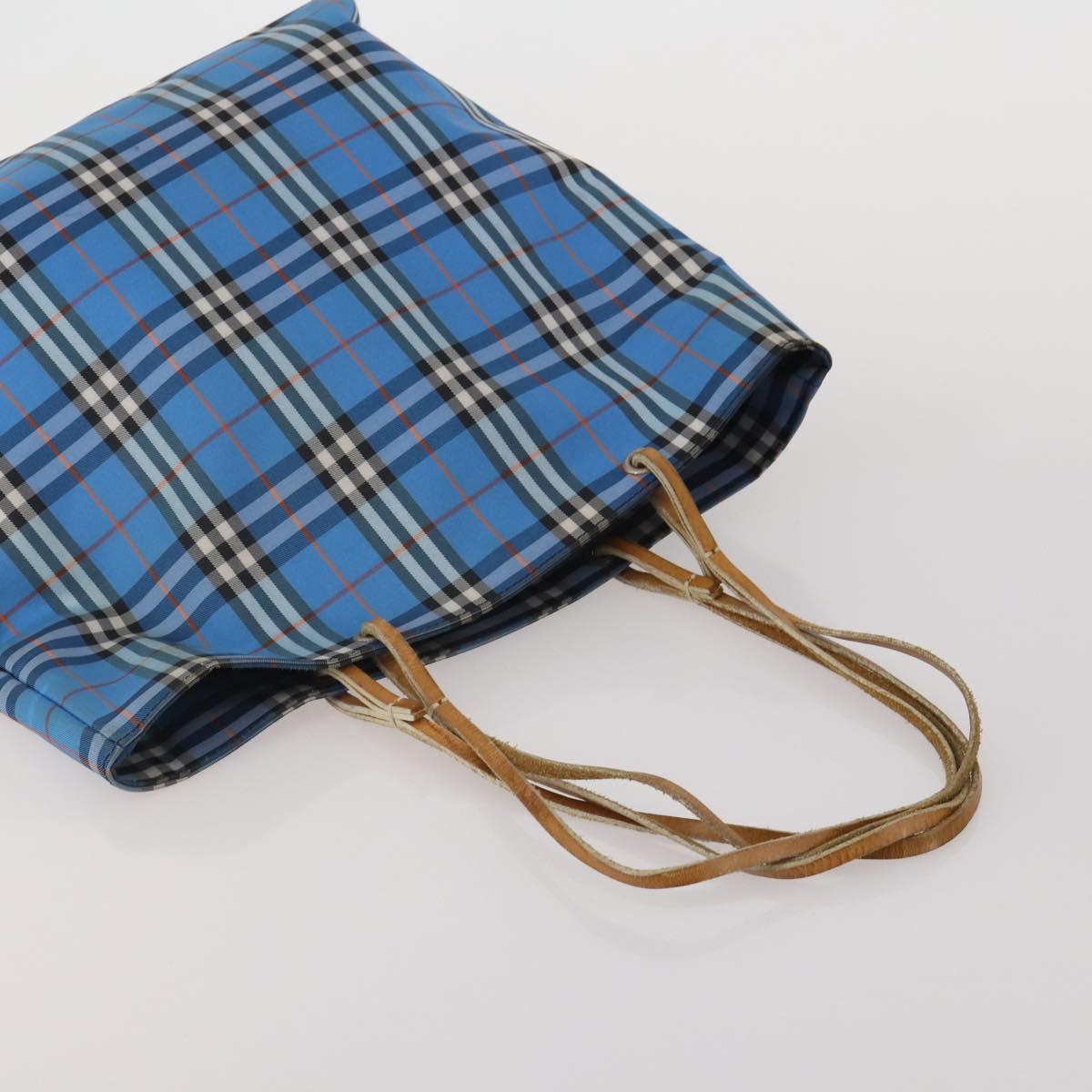 BURBERRY Nova Check Blue Label Hand Bag Canvas 3 Set Blue Pink Auth mr2801
