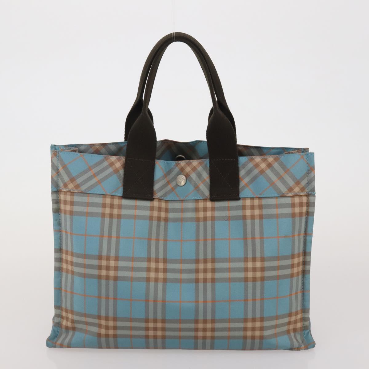BURBERRY Nova Check Blue Label Hand Bag Canvas 3 Set Blue Pink Auth mr2801