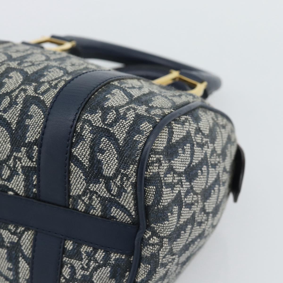Christian Dior Trotter Canvas Mini Hand Bag Navy Gold Auth mr2809V