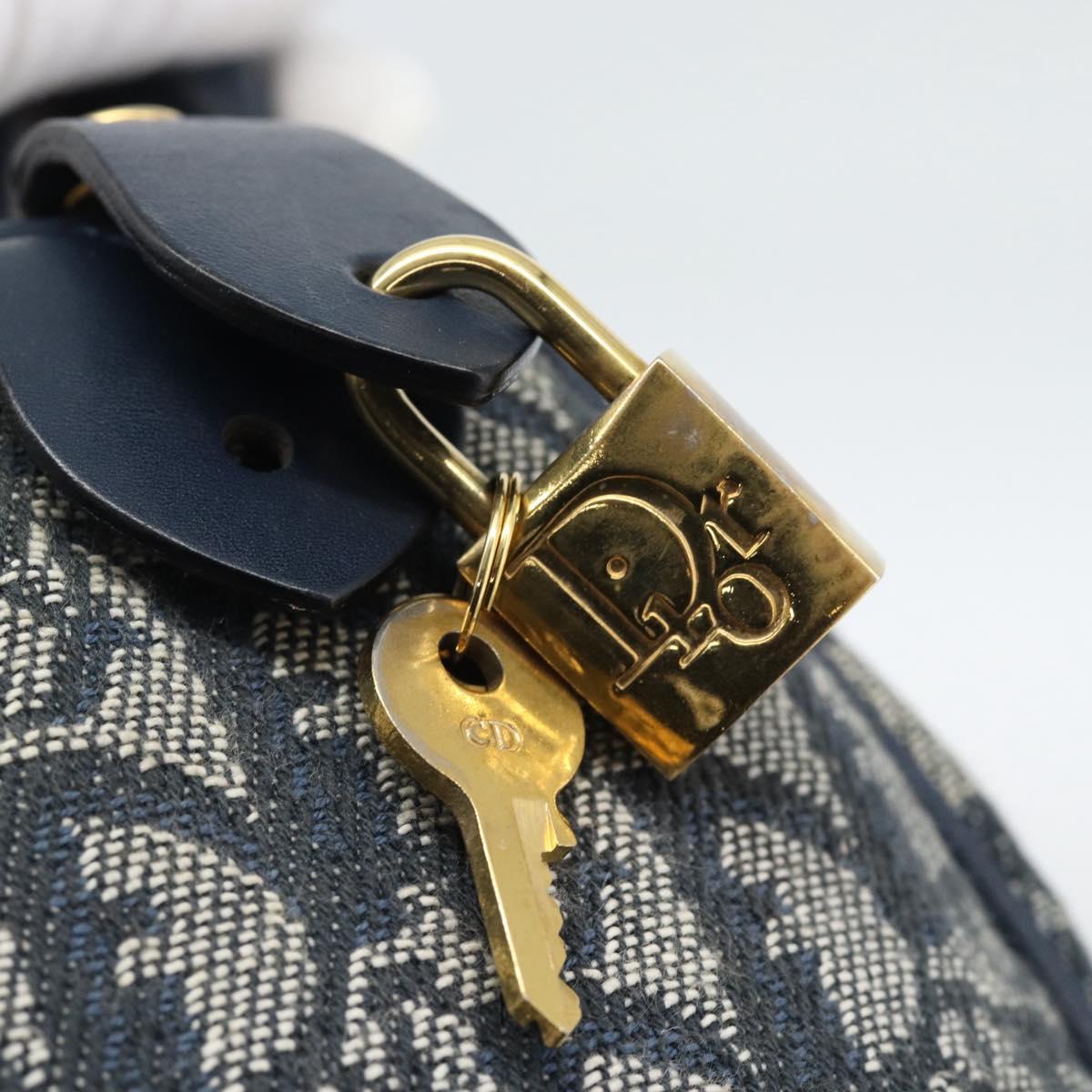 Christian Dior Trotter Canvas Mini Hand Bag Navy Gold Auth mr2809V
