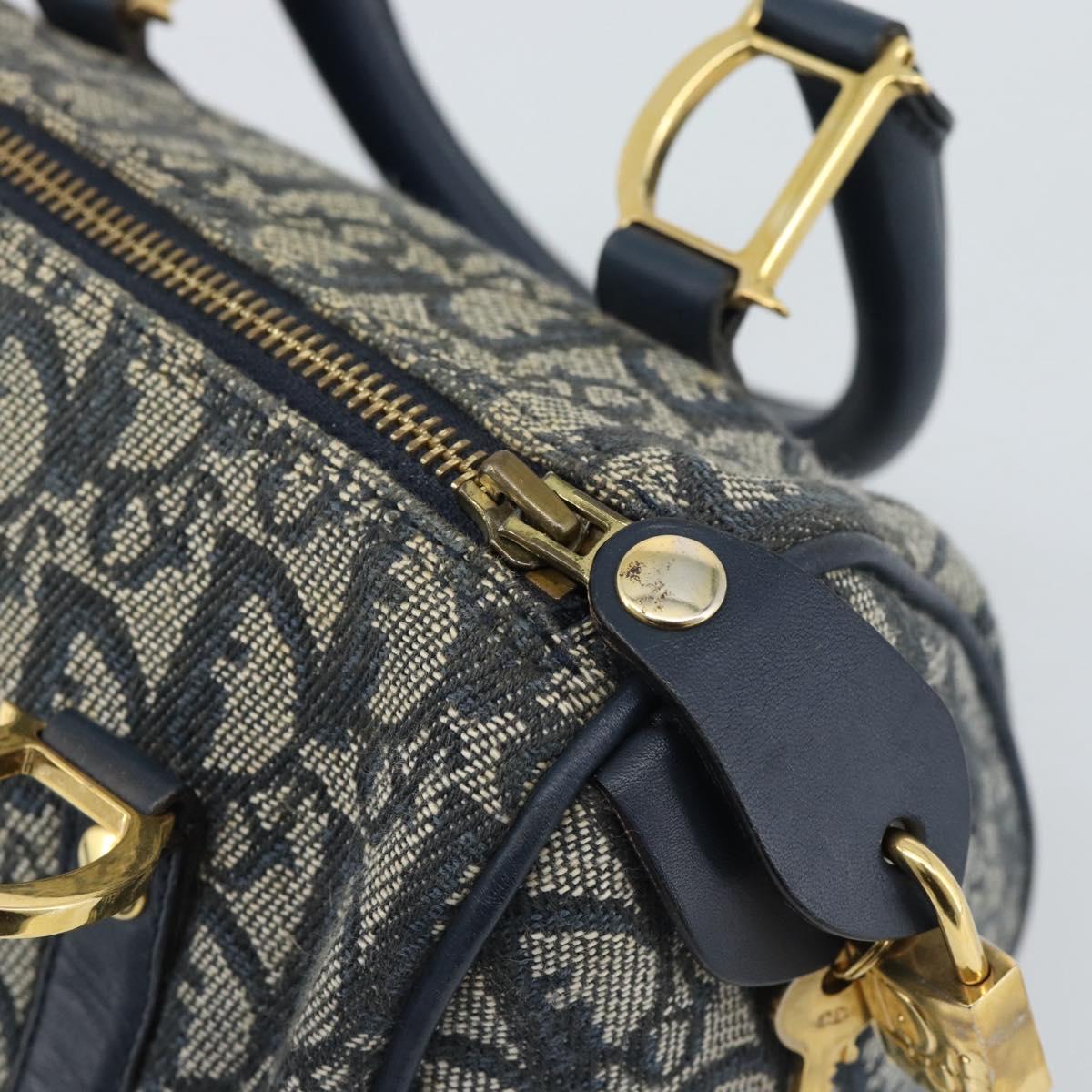 Christian Dior Trotter Canvas Mini Hand Bag Navy Gold Auth mr2809V