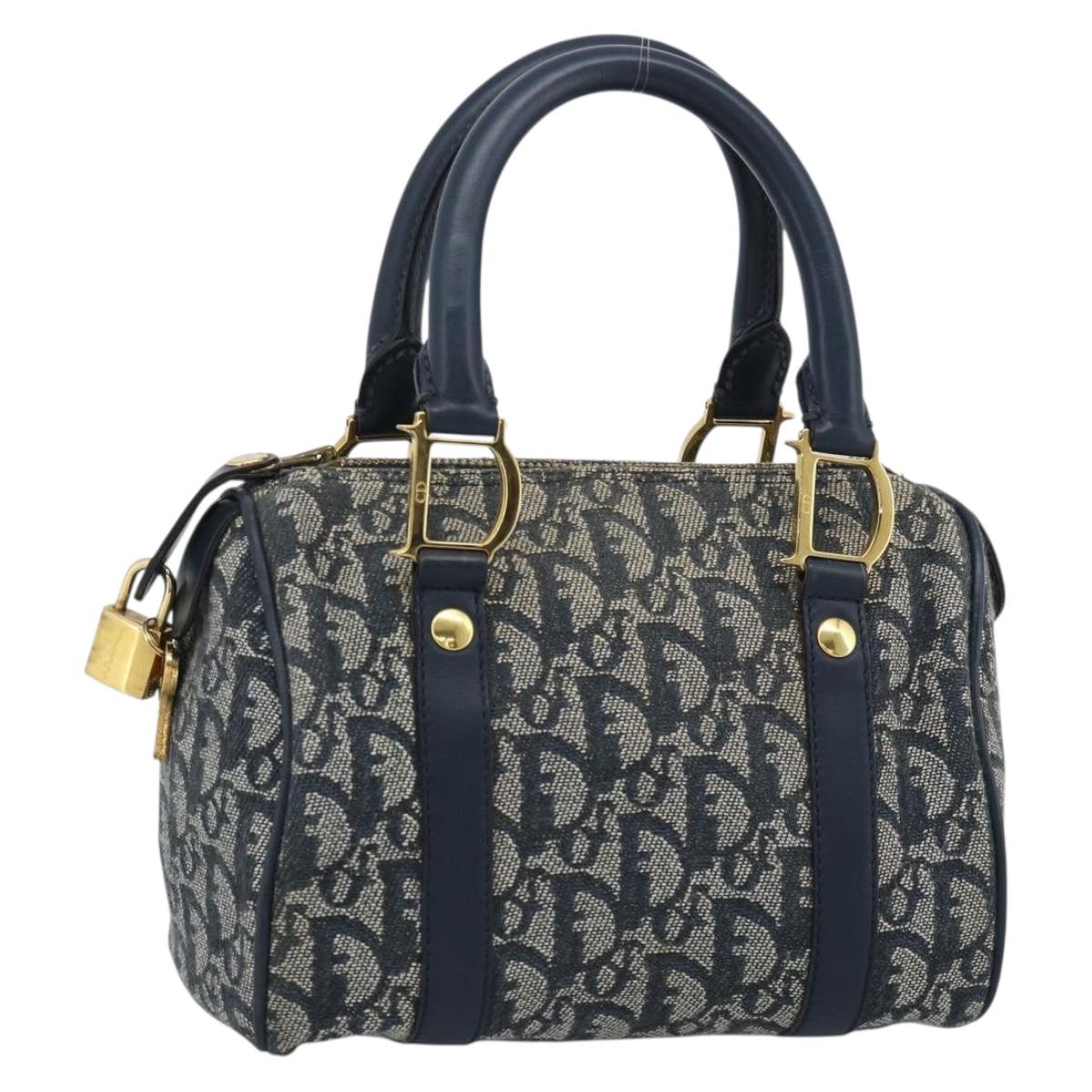 Christian Dior Trotter Canvas Mini Hand Bag Navy Gold Auth mr2809V