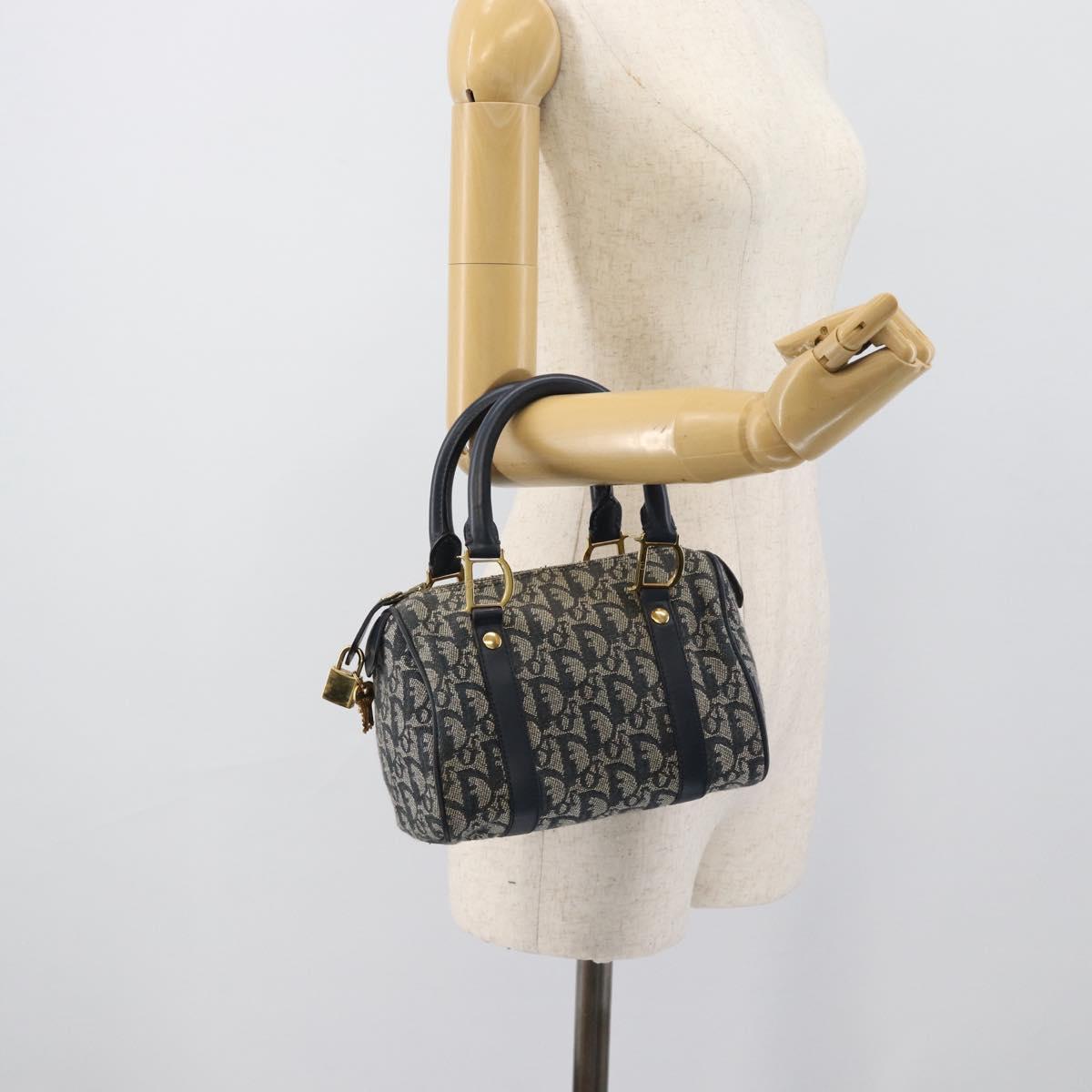Christian Dior Trotter Canvas Mini Hand Bag Navy Gold Auth mr2809V