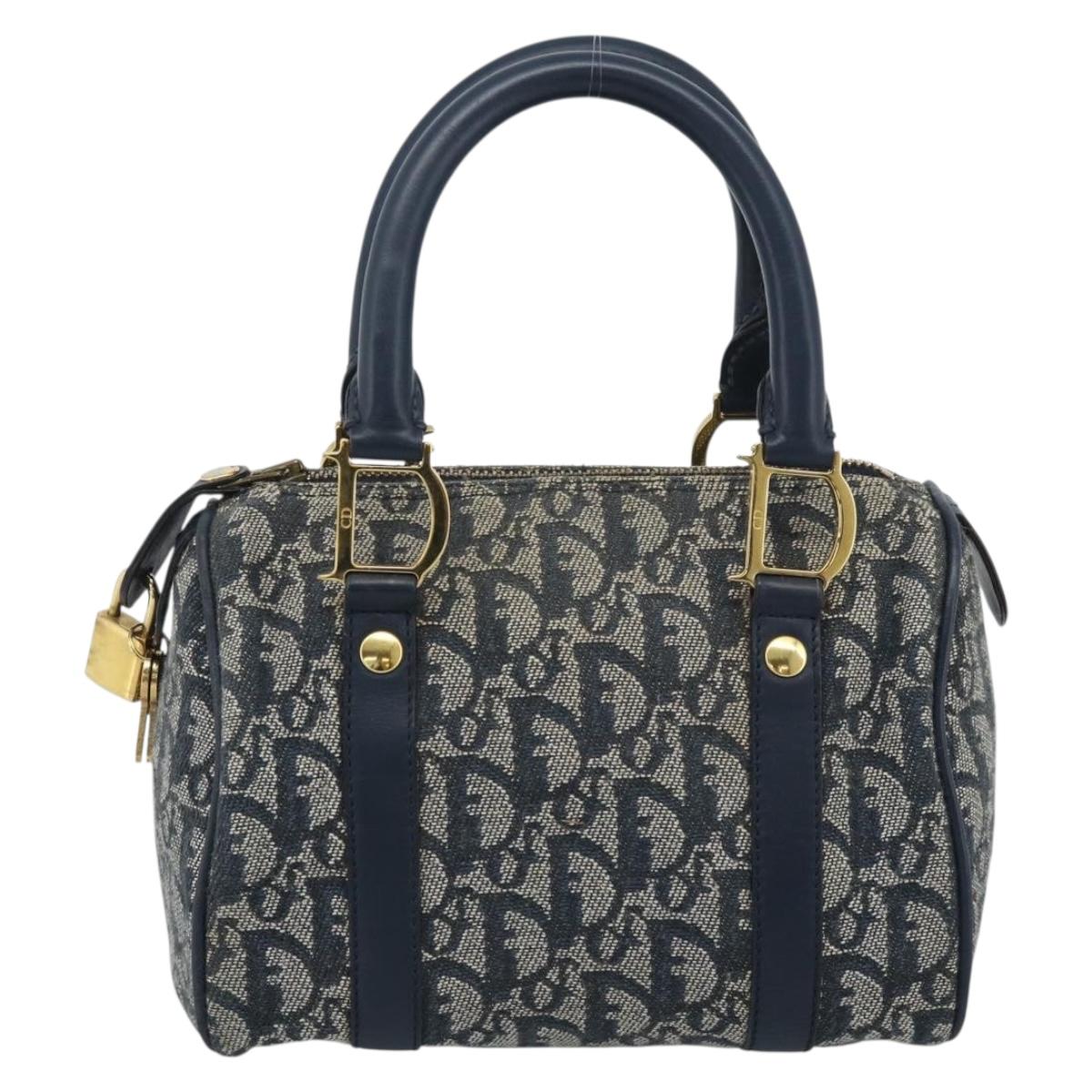 Christian Dior Trotter Canvas Mini Hand Bag Navy Gold Auth mr2809V