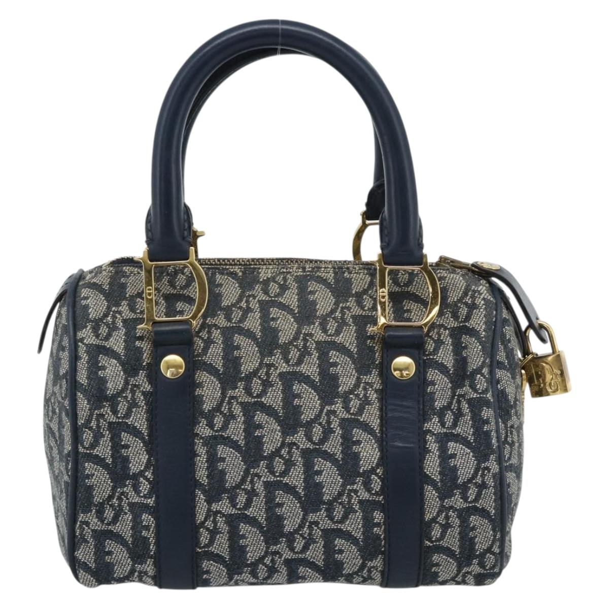 Christian Dior Trotter Canvas Mini Hand Bag Navy Gold Auth mr2809V