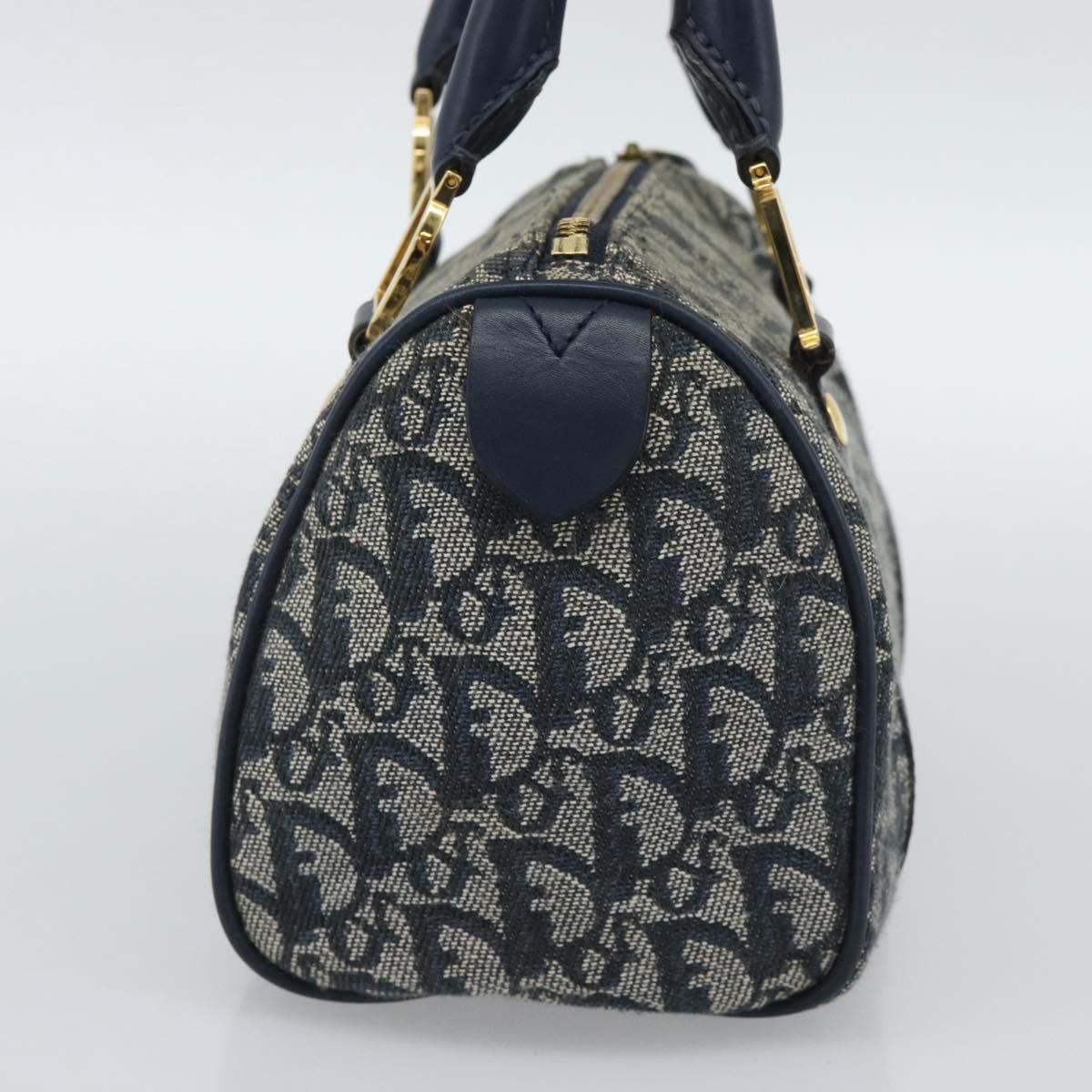 Christian Dior Trotter Canvas Mini Hand Bag Navy Gold Auth mr2809V