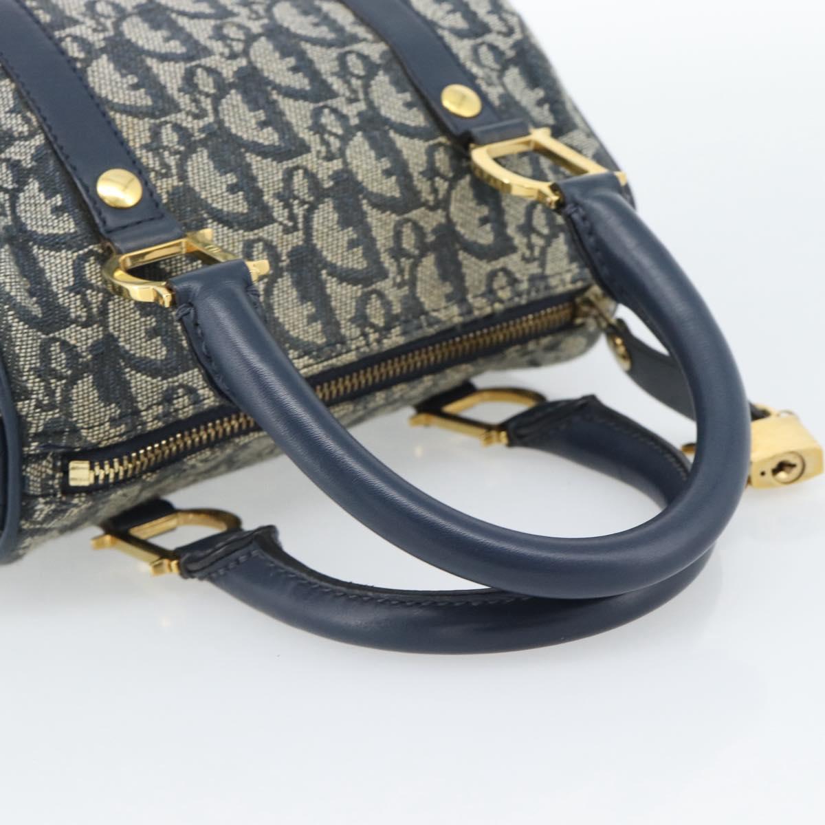 Christian Dior Trotter Canvas Mini Hand Bag Navy Gold Auth mr2809V