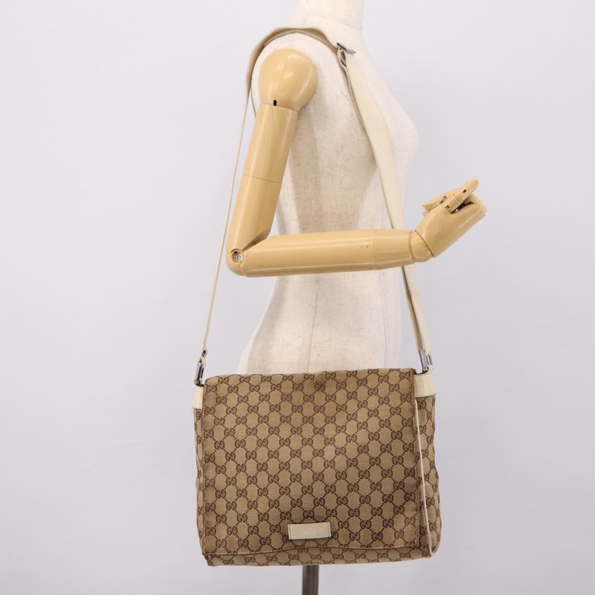 GUCCI GG Canvas Shoulder Bag Beige Silver 146236 Auth mr2810