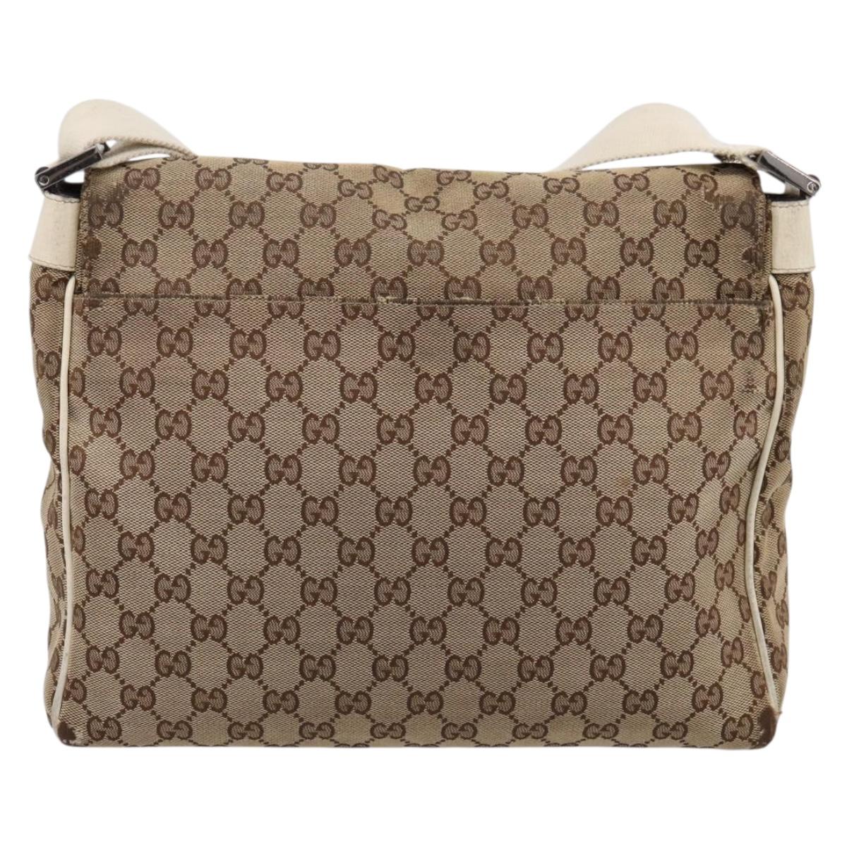 GUCCI GG Canvas Shoulder Bag Beige Silver 146236 Auth mr2810