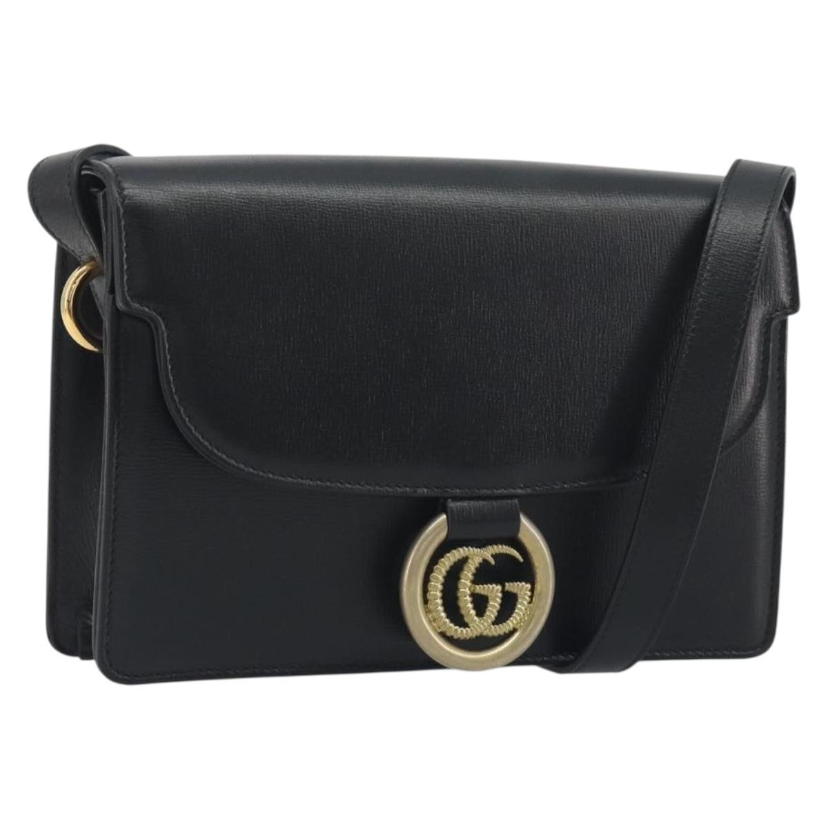 GUCCI Shoulder Bag Leather Black Gold 589474 Auth mr2812