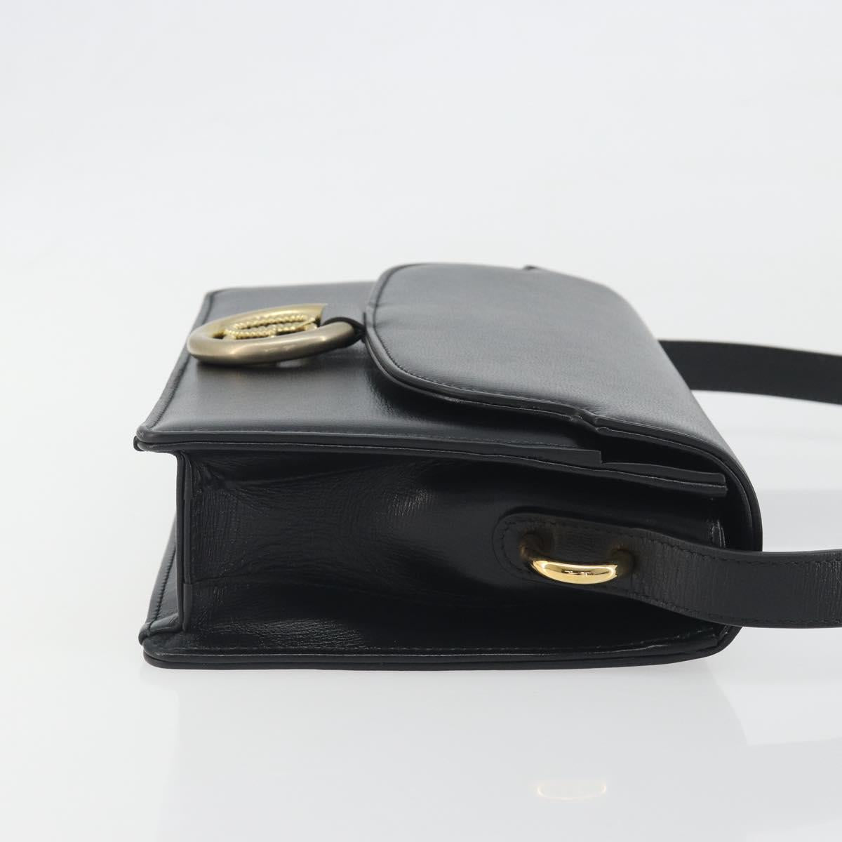 GUCCI Shoulder Bag Leather Black Gold 589474 Auth mr2812