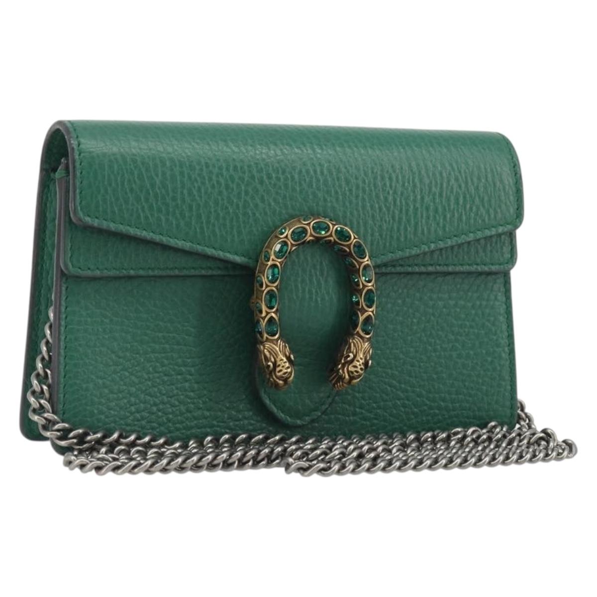 GUCCI Duonisos Shoulder Bag Leather Green Gold 476432 Auth mr2815