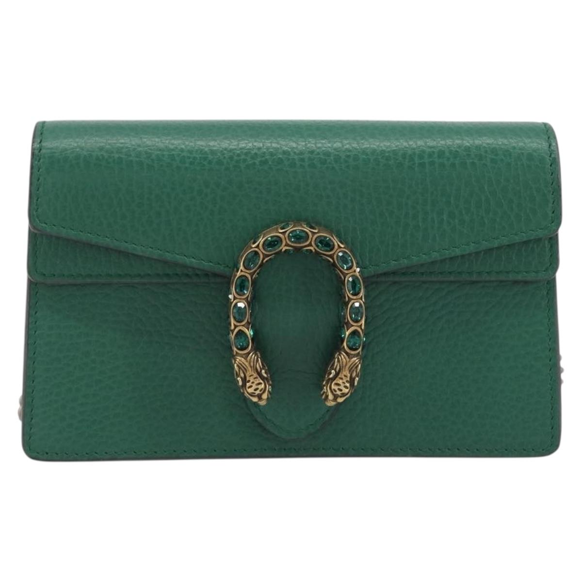 GUCCI Duonisos Shoulder Bag Leather Green Gold 476432 Auth mr2815