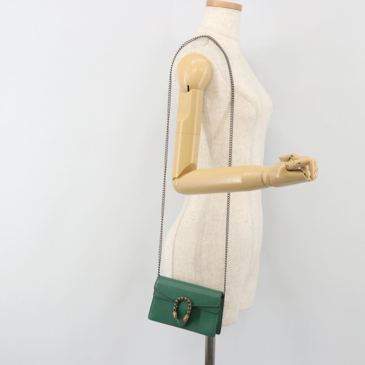 GUCCI Duonisos Shoulder Bag Leather Green Gold 476432 Auth mr2815