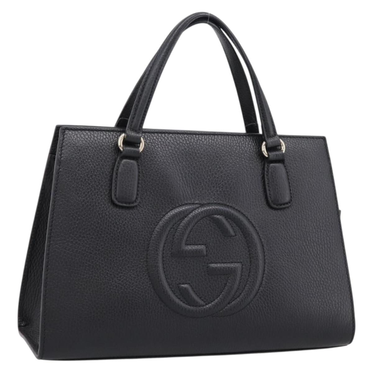 GUCCI Soho Hand Bag Leather Black Gold 431571 Auth mr2816