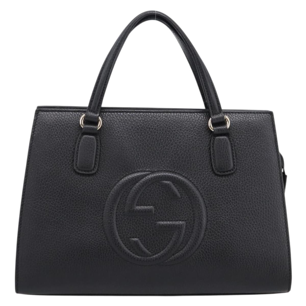 GUCCI Soho Hand Bag Leather Black Gold 431571 Auth mr2816