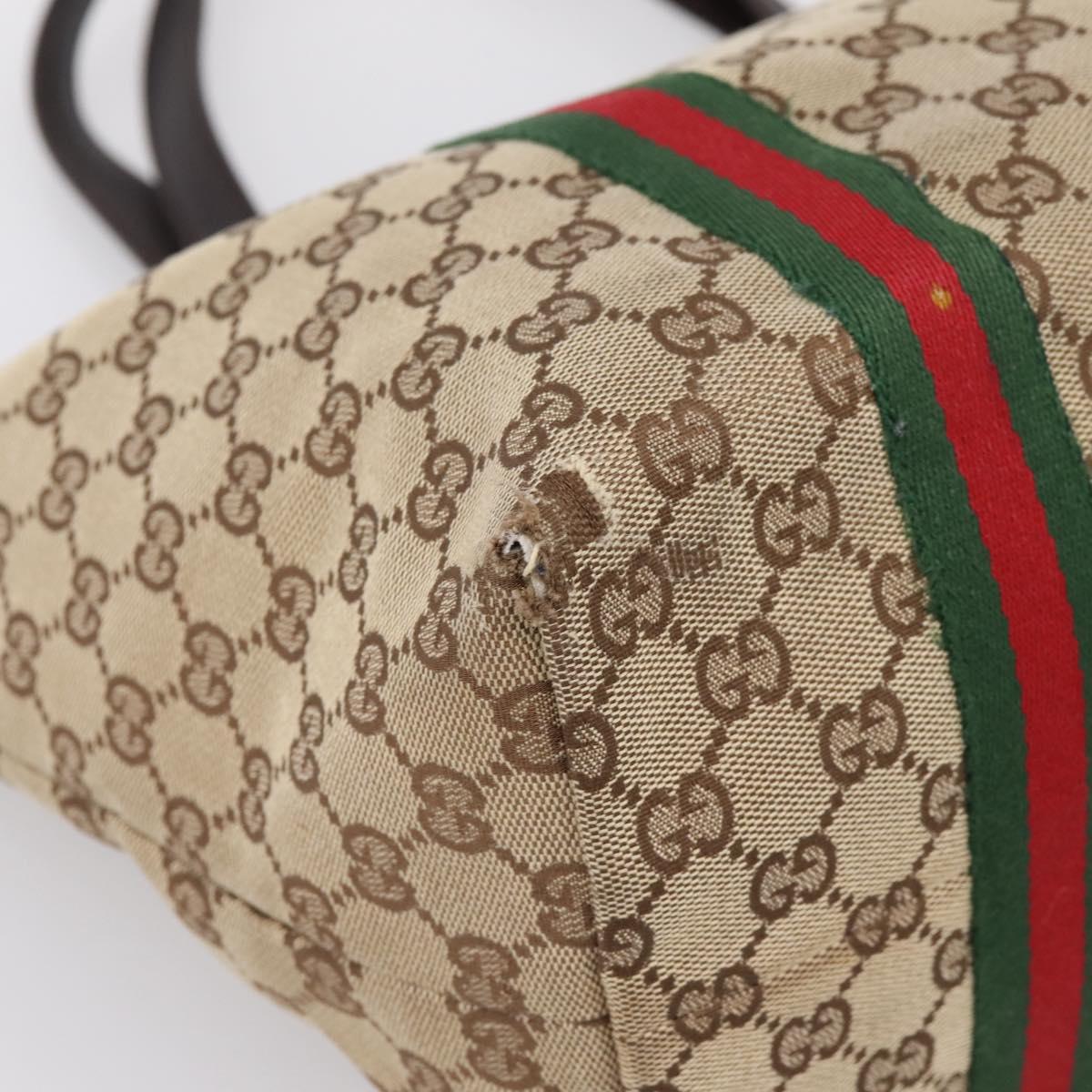 GUCCI GG Canvas Web Sherry Line Tote Bag Beige Gold 139260 Auth mr2817