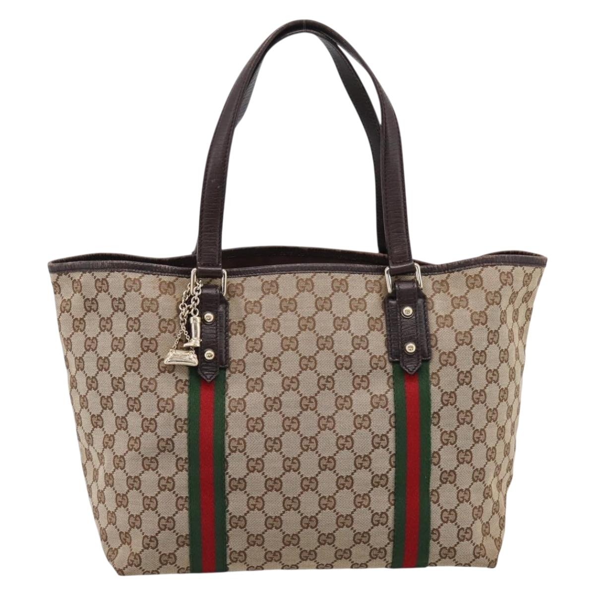 GUCCI GG Canvas Web Sherry Line Tote Bag Beige Gold 139260 Auth mr2817