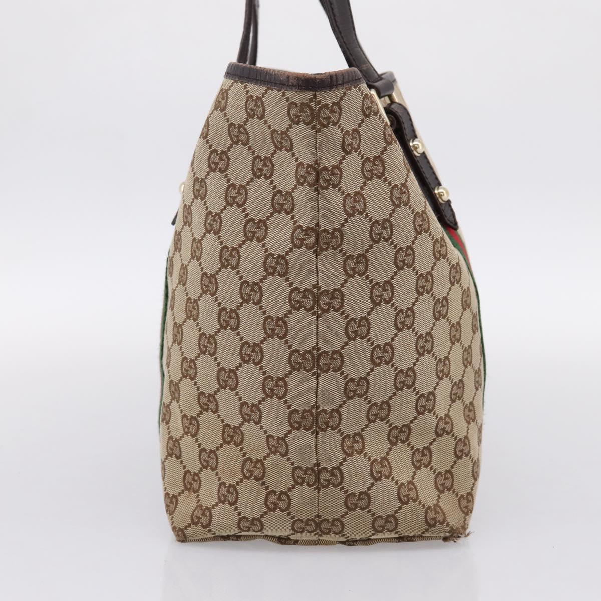 GUCCI GG Canvas Web Sherry Line Tote Bag Beige Gold 139260 Auth mr2817