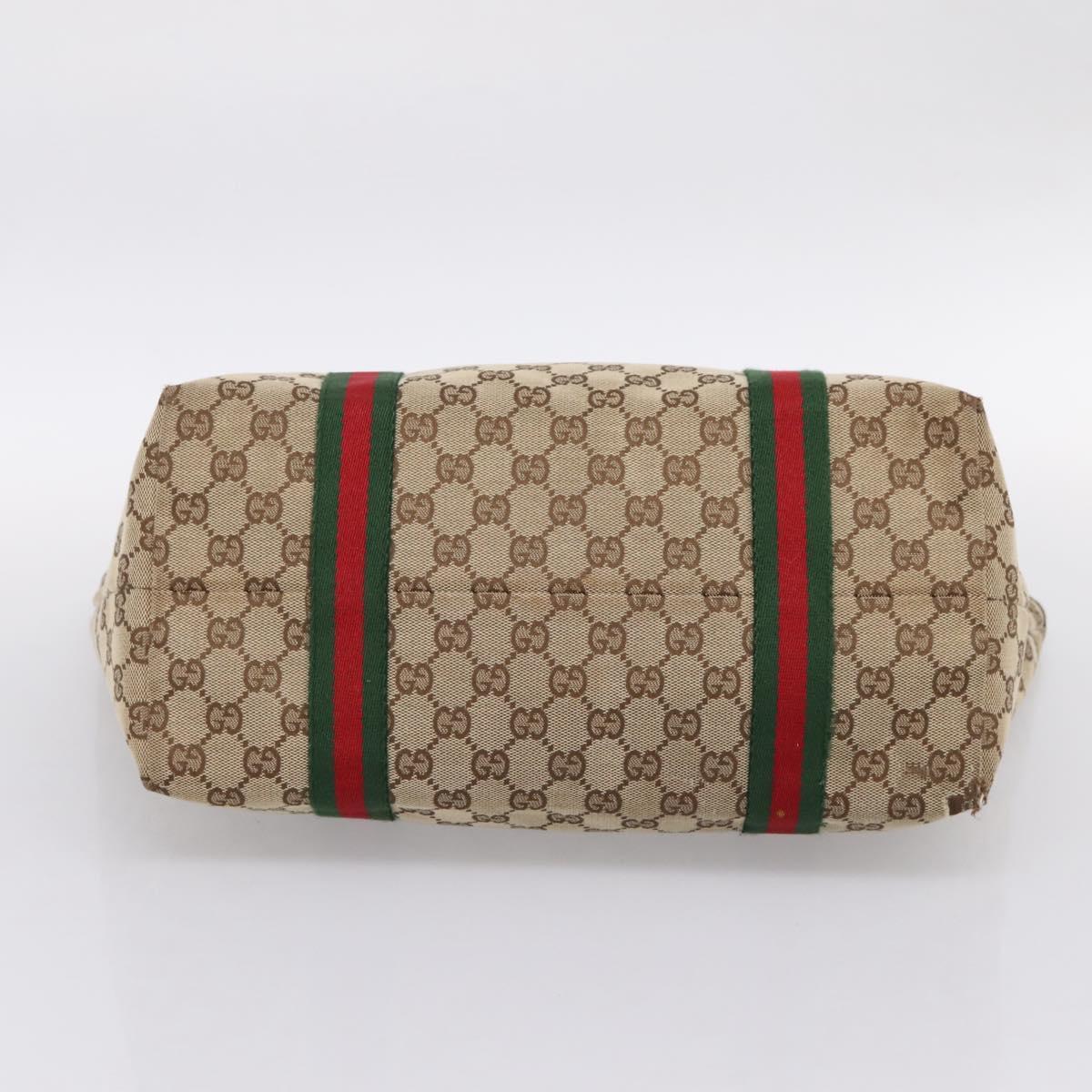 GUCCI GG Canvas Web Sherry Line Tote Bag Beige Gold 139260 Auth mr2817