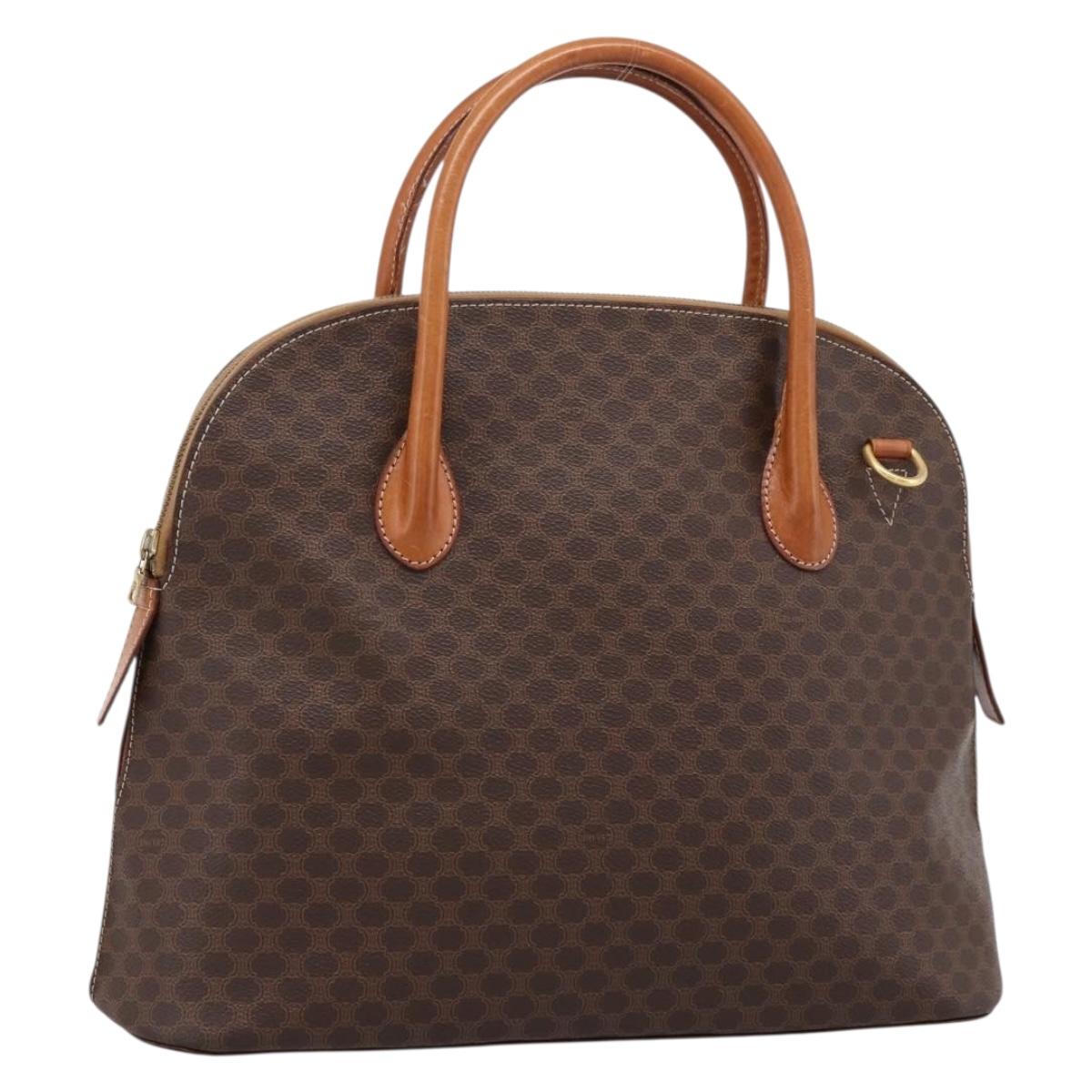 CELINE Macadam Canvas Hand Bag PVC Leather Brown Gold Auth mr2818