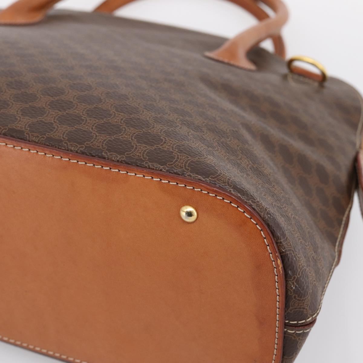 CELINE Macadam Canvas Hand Bag PVC Leather Brown Gold Auth mr2818