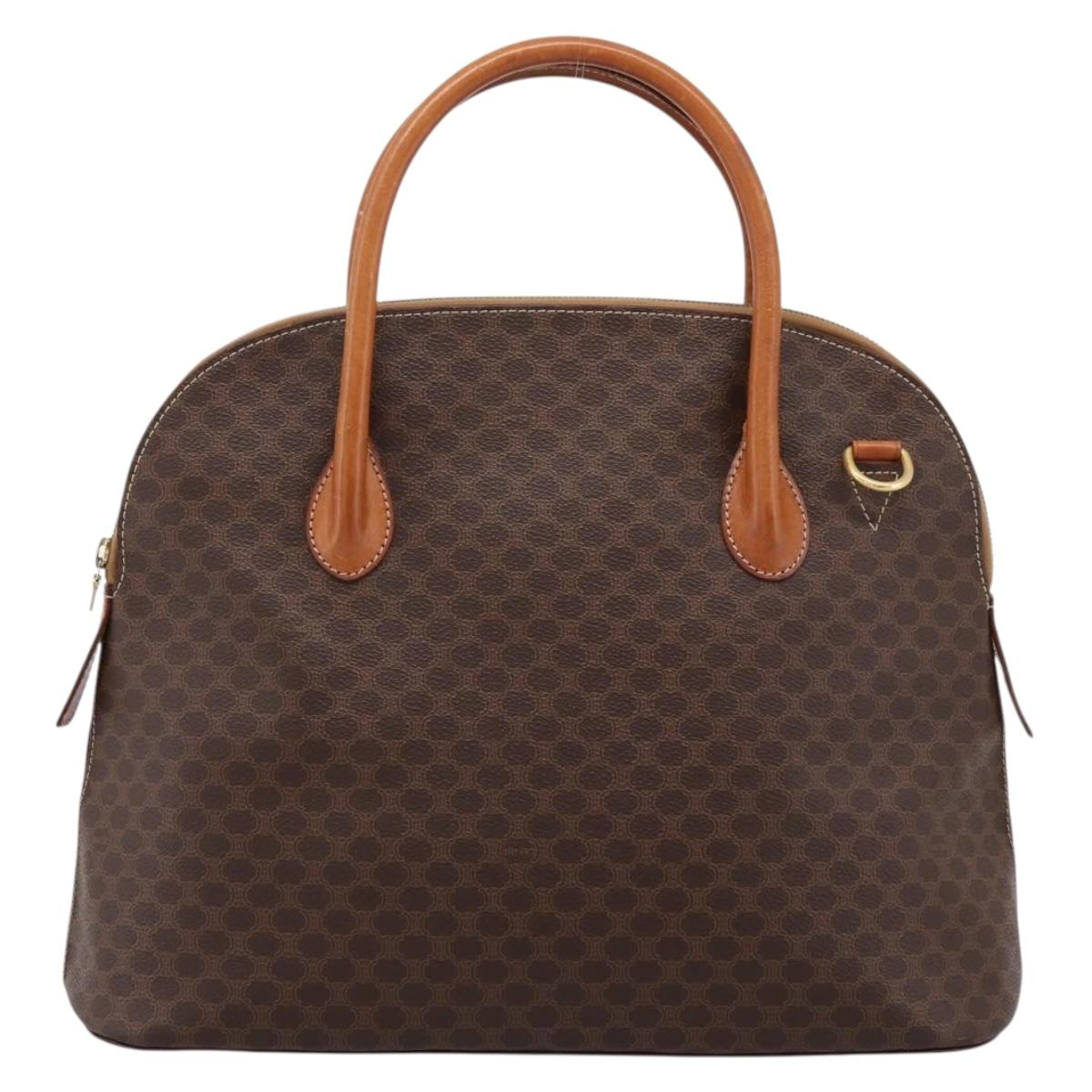 CELINE Macadam Canvas Hand Bag PVC Leather Brown Gold Auth mr2818