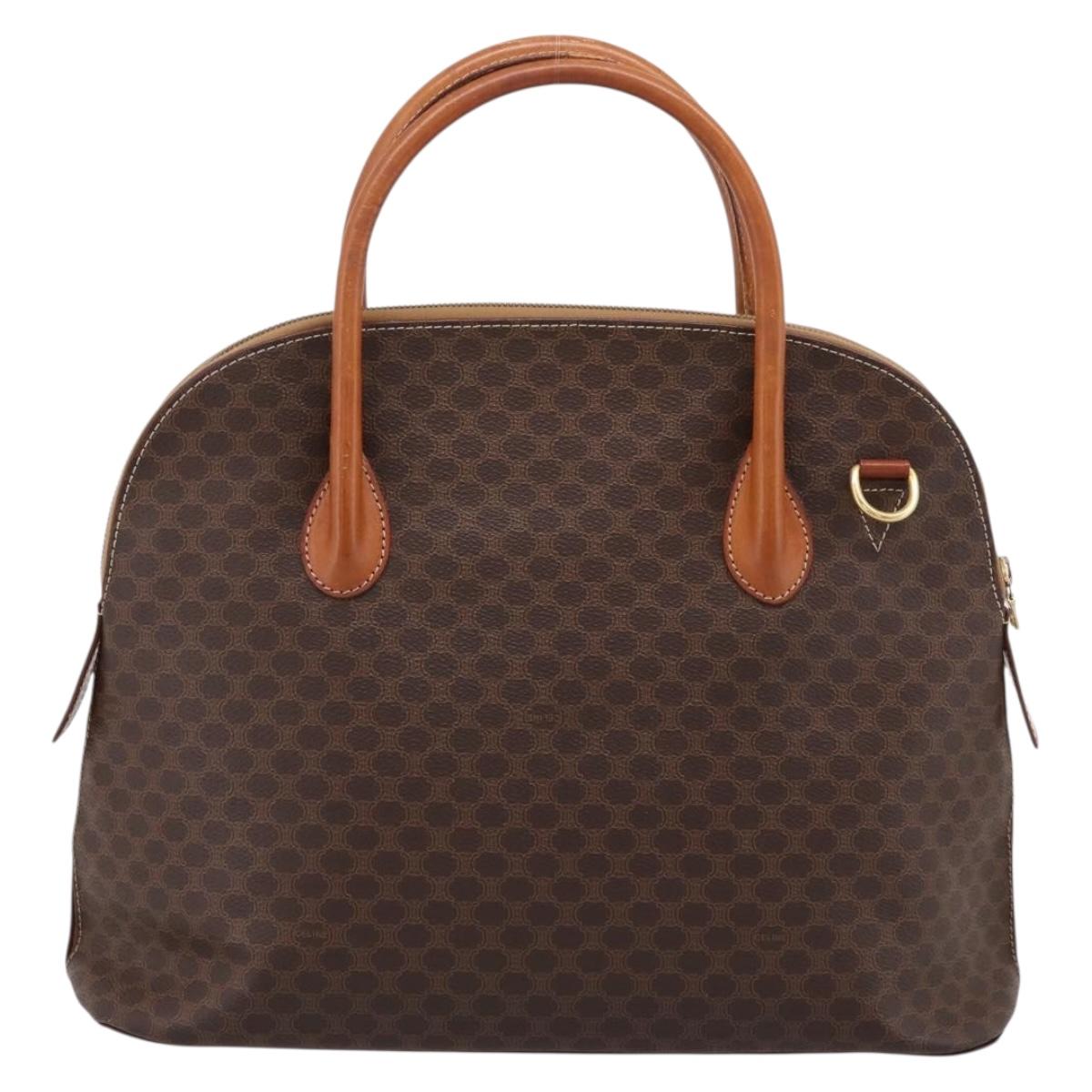 CELINE Macadam Canvas Hand Bag PVC Leather Brown Gold Auth mr2818