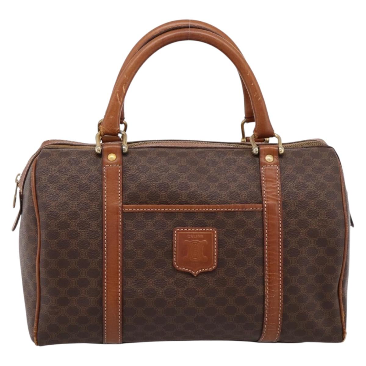 CELINE Macadam Canvas Hand Bag PVC Leather Brown Gold Auth mr2819