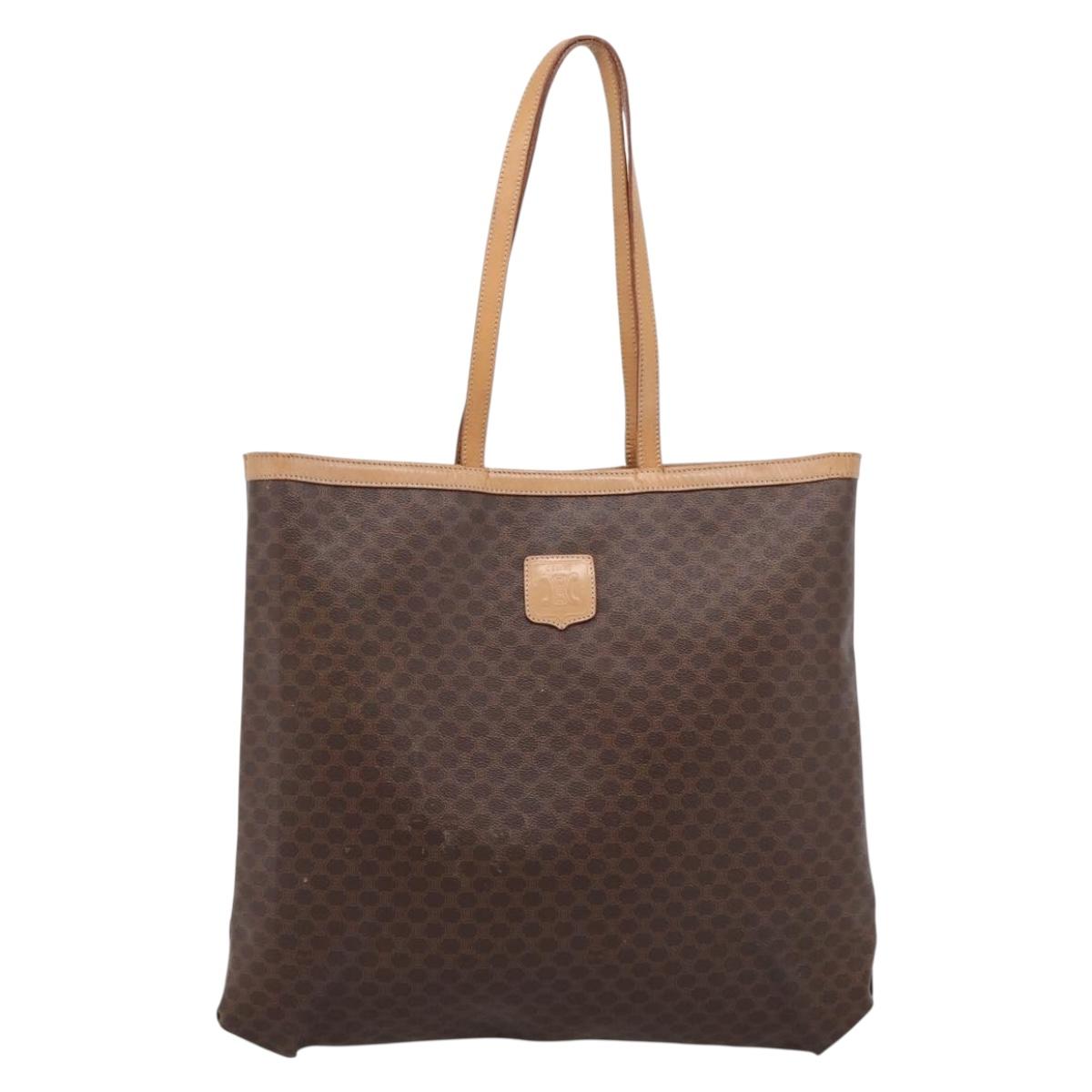 CELINE Macadam Canvas Tote Bag PVC Leather Brown Gold Auth mr2820