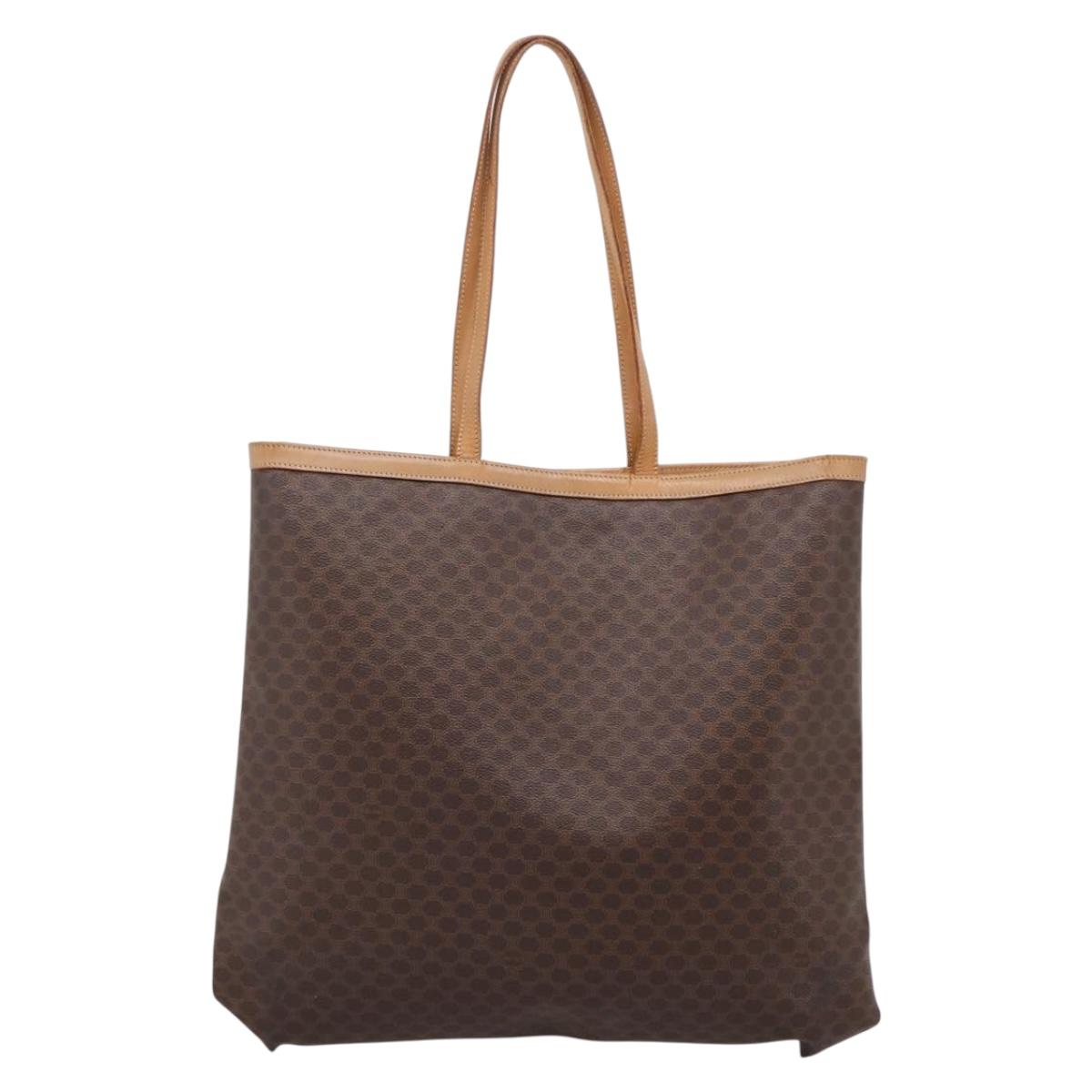 CELINE Macadam Canvas Tote Bag PVC Leather Brown Gold Auth mr2820