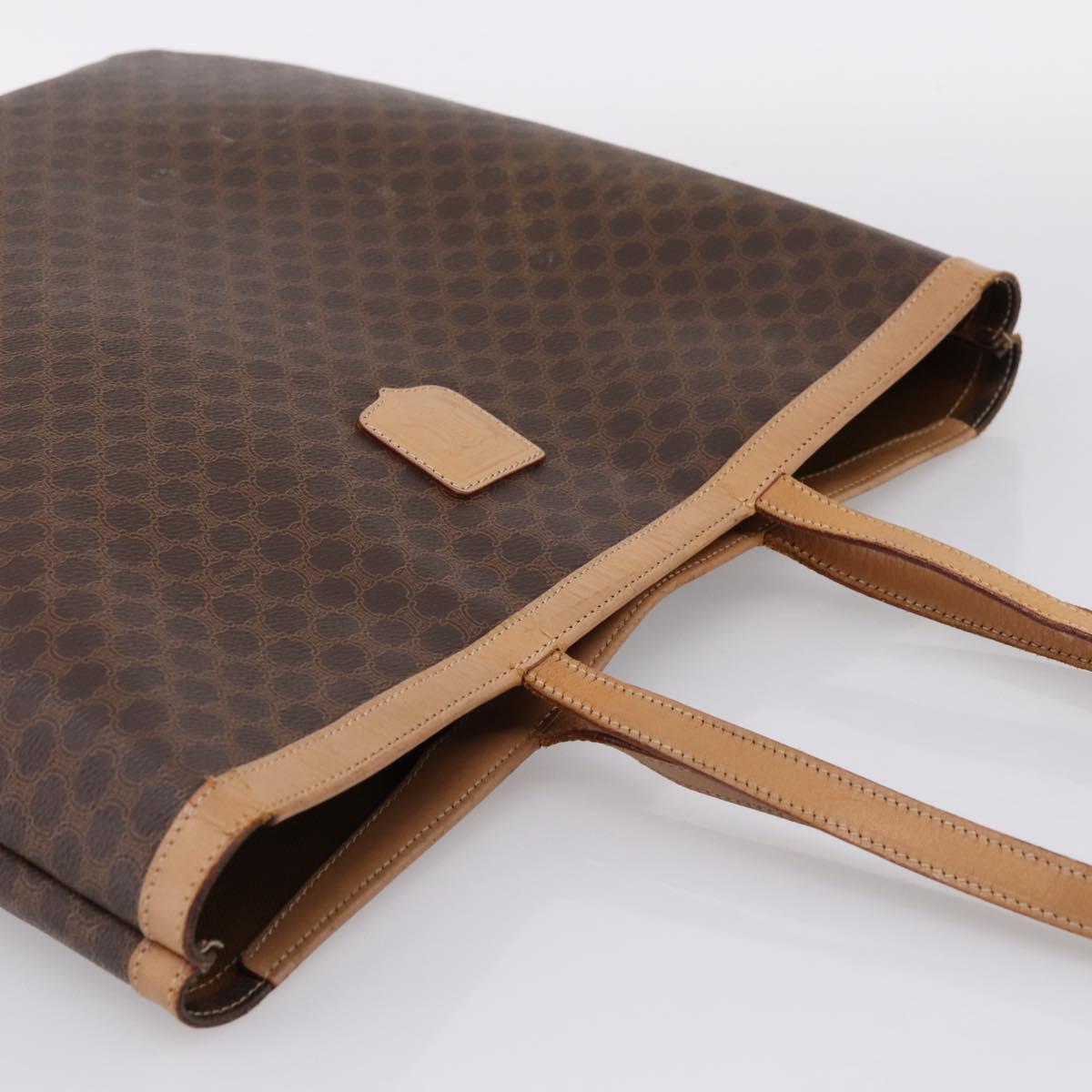 CELINE Macadam Canvas Tote Bag PVC Leather Brown Gold Auth mr2820