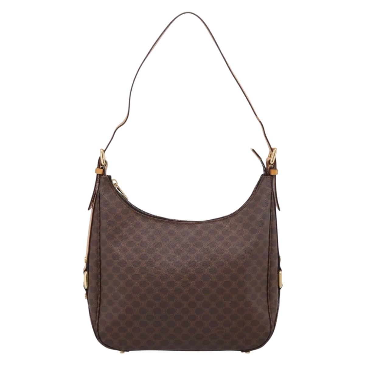 CELINE Macadam Canvas Shoulder Bag PVC Leather Brown Gold Auth mr2821