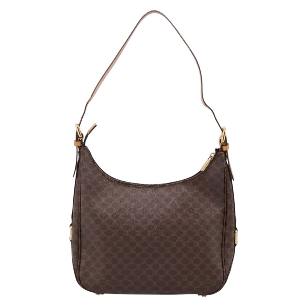 CELINE Macadam Canvas Shoulder Bag PVC Leather Brown Gold Auth mr2821