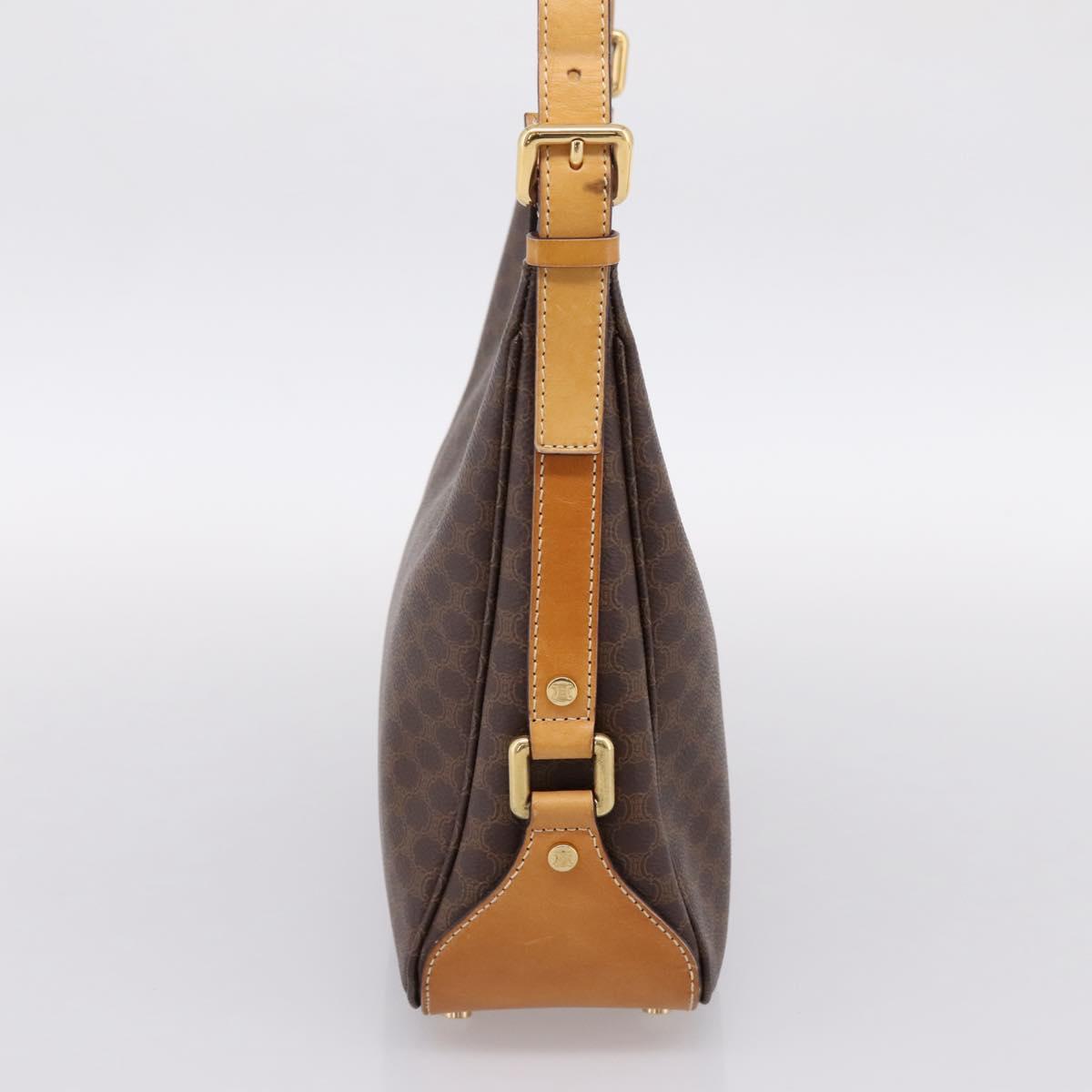 CELINE Macadam Canvas Shoulder Bag PVC Leather Brown Gold Auth mr2821