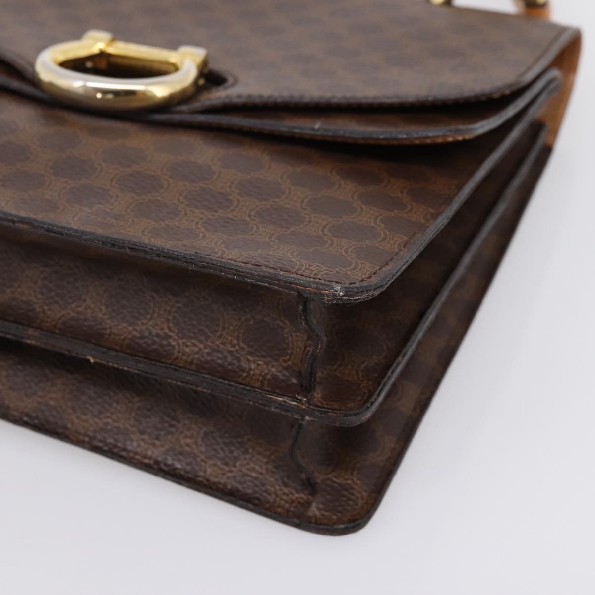 CELINE Macadam Canvas Hand Bag PVC Leather Brown Gold Auth mr2822