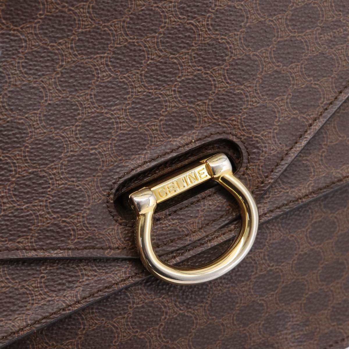 CELINE Macadam Canvas Hand Bag PVC Leather Brown Gold Auth mr2822