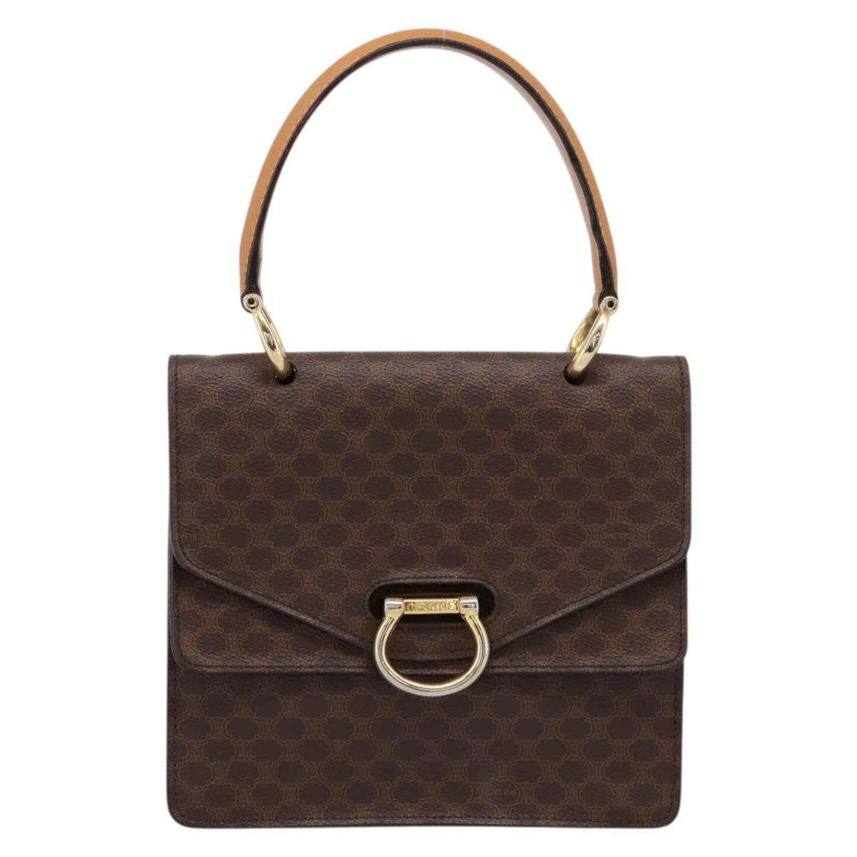 CELINE Macadam Canvas Hand Bag PVC Leather Brown Gold Auth mr2822