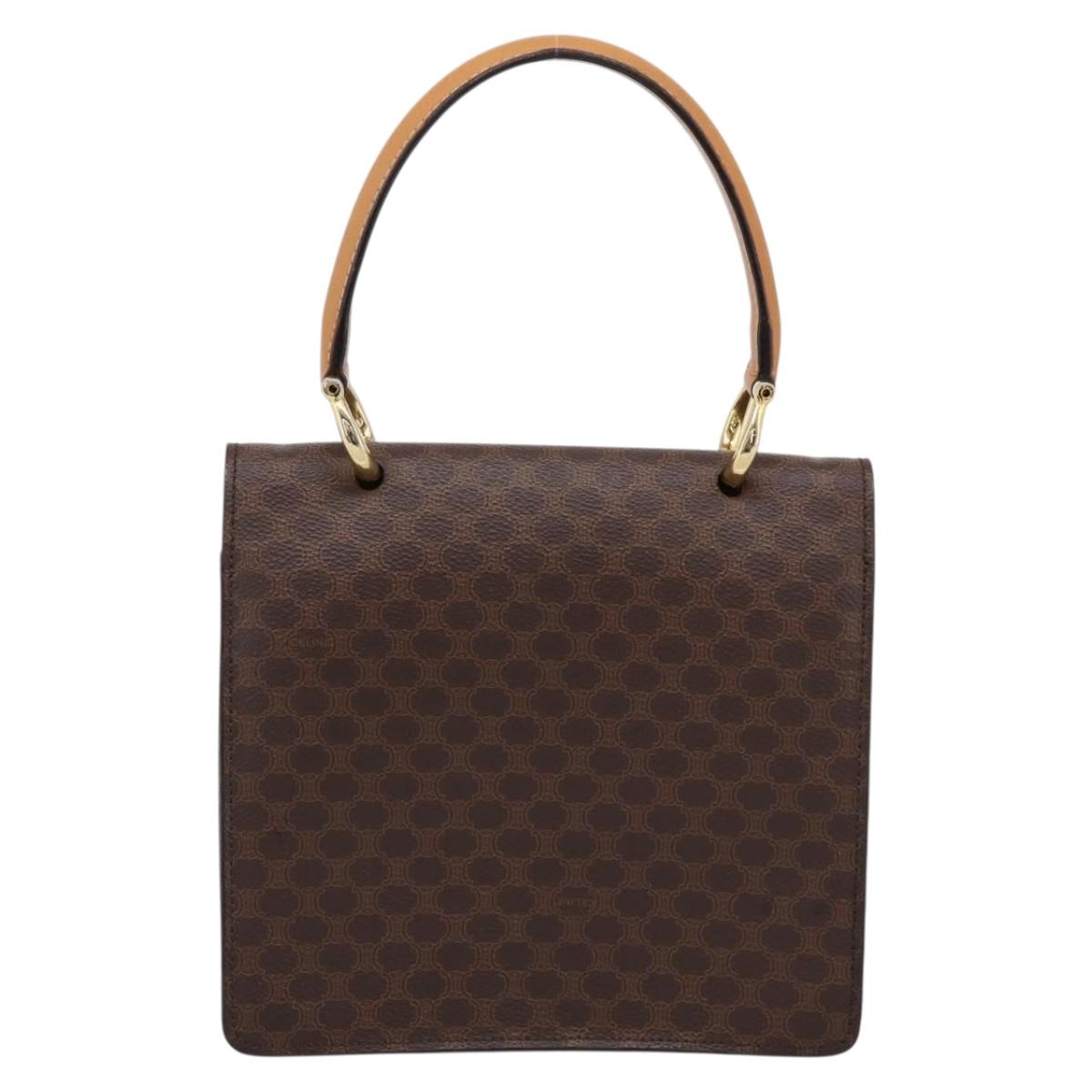 CELINE Macadam Canvas Hand Bag PVC Leather Brown Gold Auth mr2822