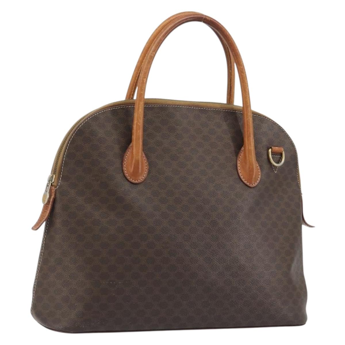 CELINE Macadam Canvas Hand Bag PVC Leather Brown Gold Auth mr2823
