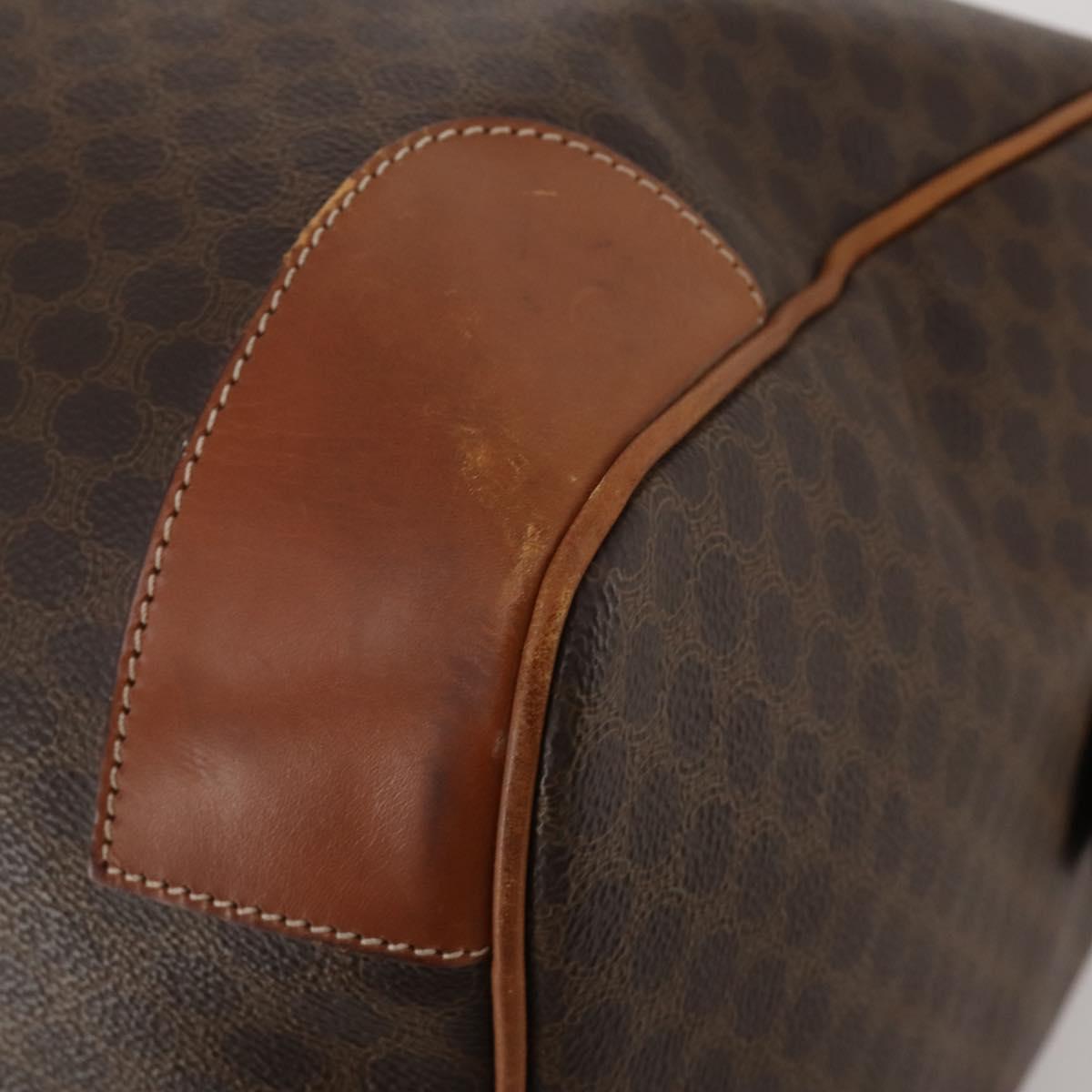 CELINE Macadam Canvas Boston Bag PVC Leather Brown Gold Auth mr2824