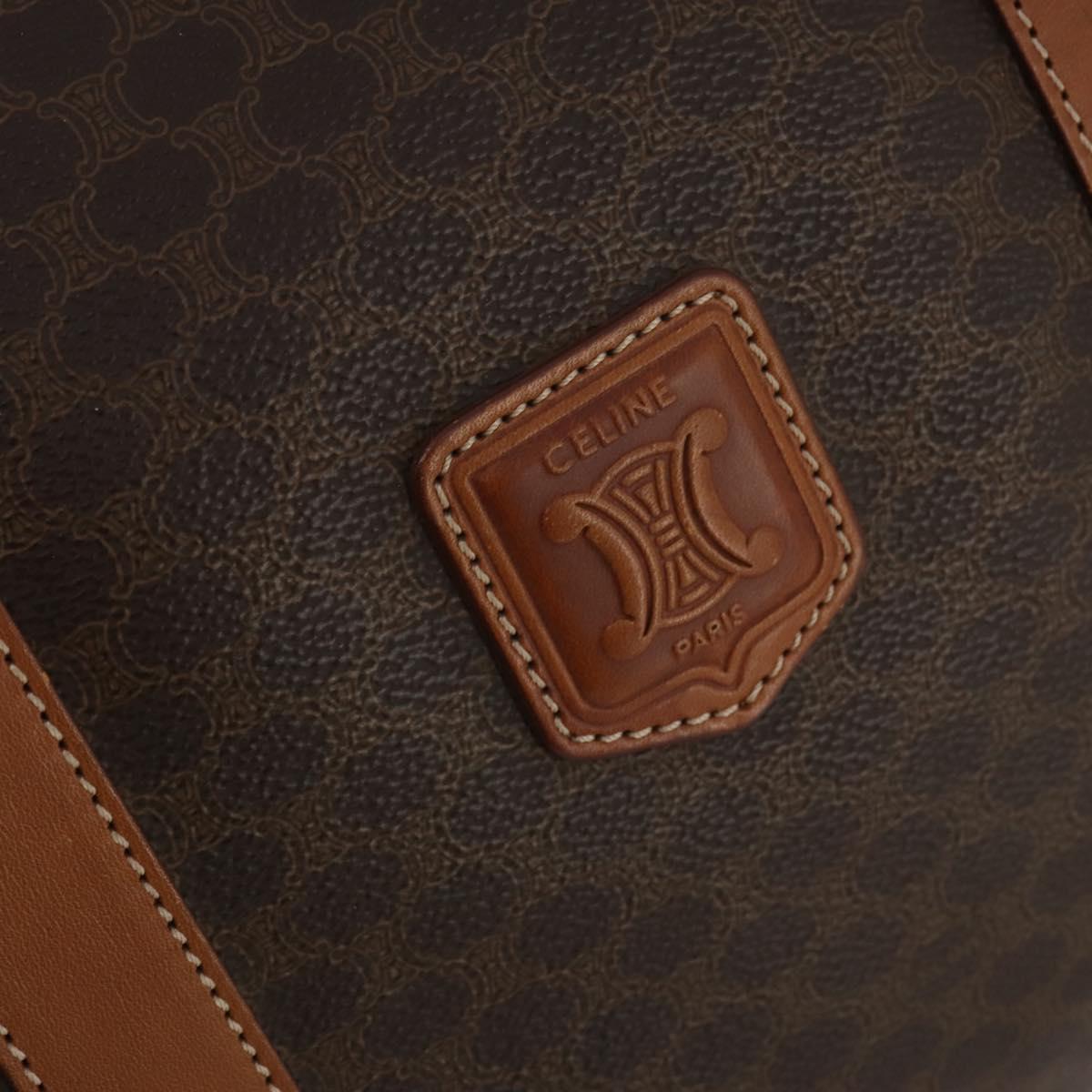 CELINE Macadam Canvas Boston Bag PVC Leather Brown Gold Auth mr2824
