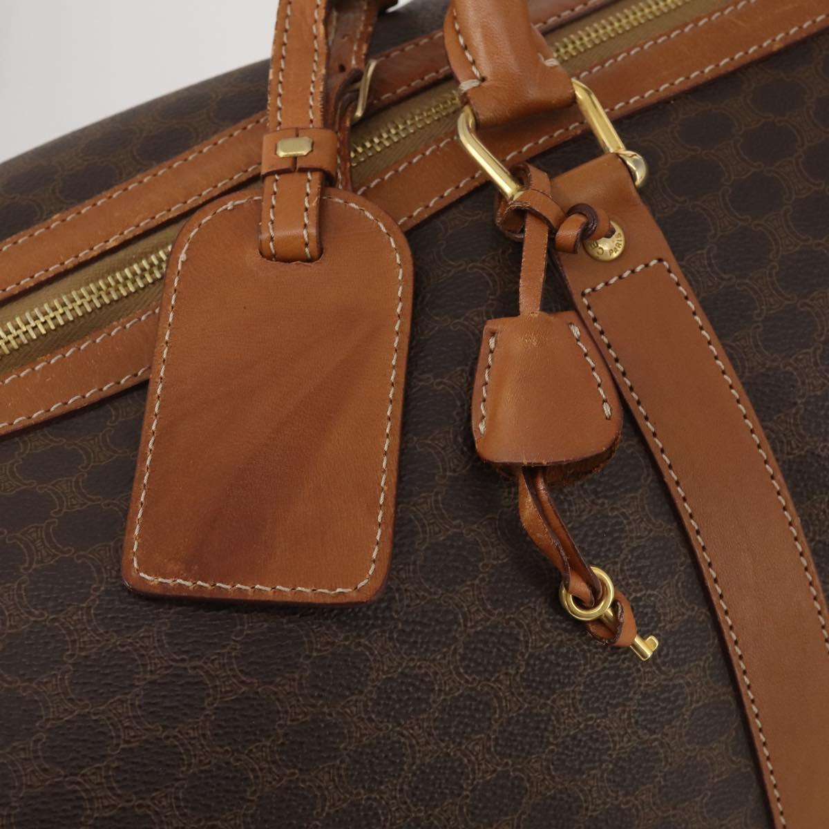 CELINE Macadam Canvas Boston Bag PVC Leather Brown Gold Auth mr2824