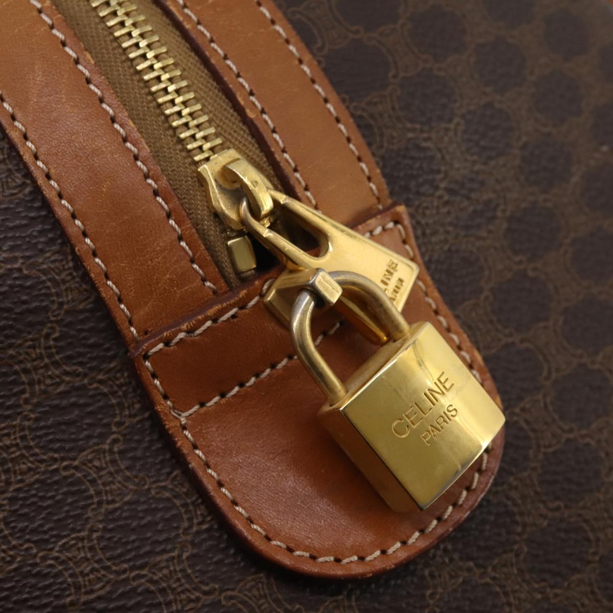 CELINE Macadam Canvas Boston Bag PVC Leather Brown Gold Auth mr2824